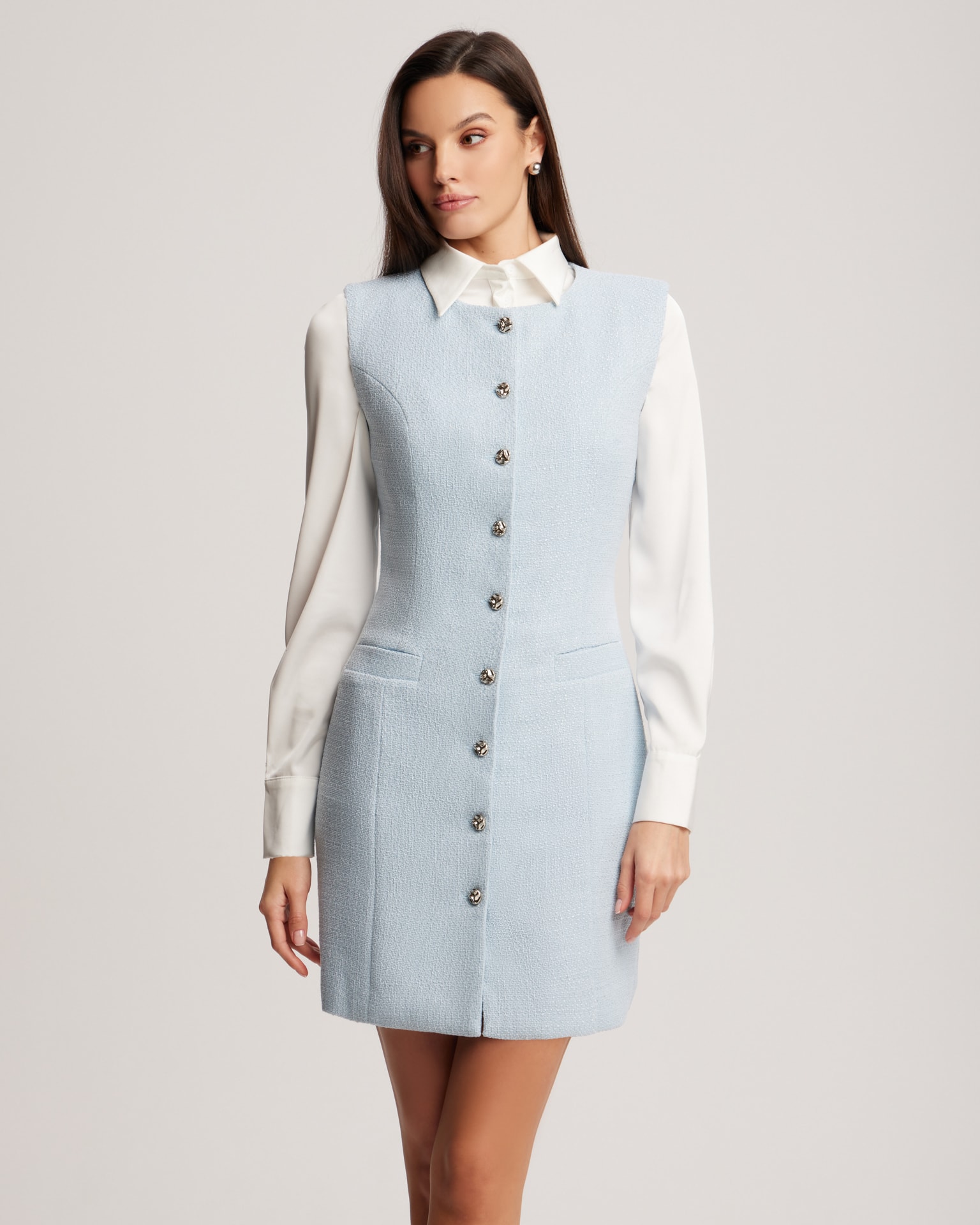 Blue Tweed Dress, Light Blue — photo 2