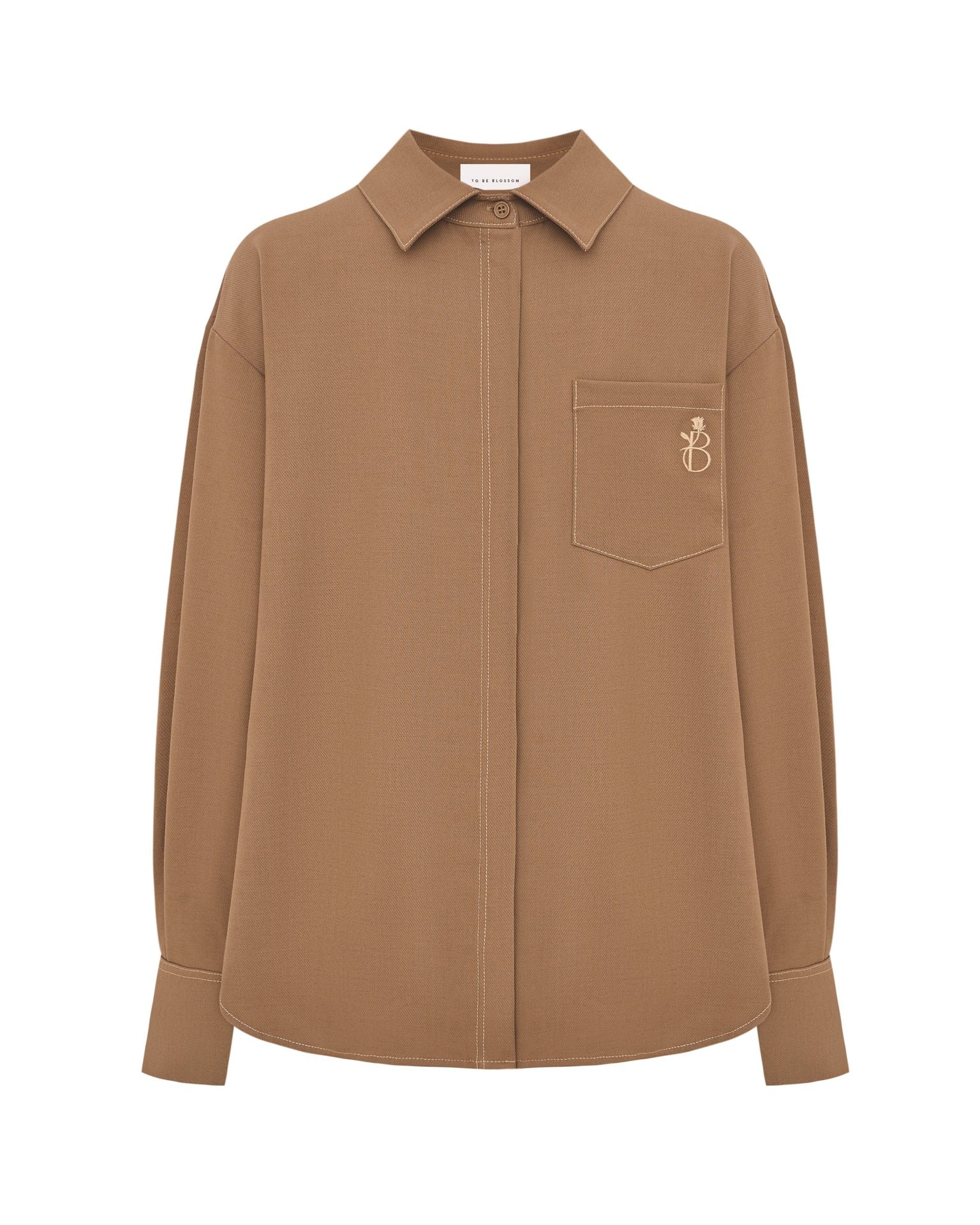 Shirt with hidden buttons, Dark Beige