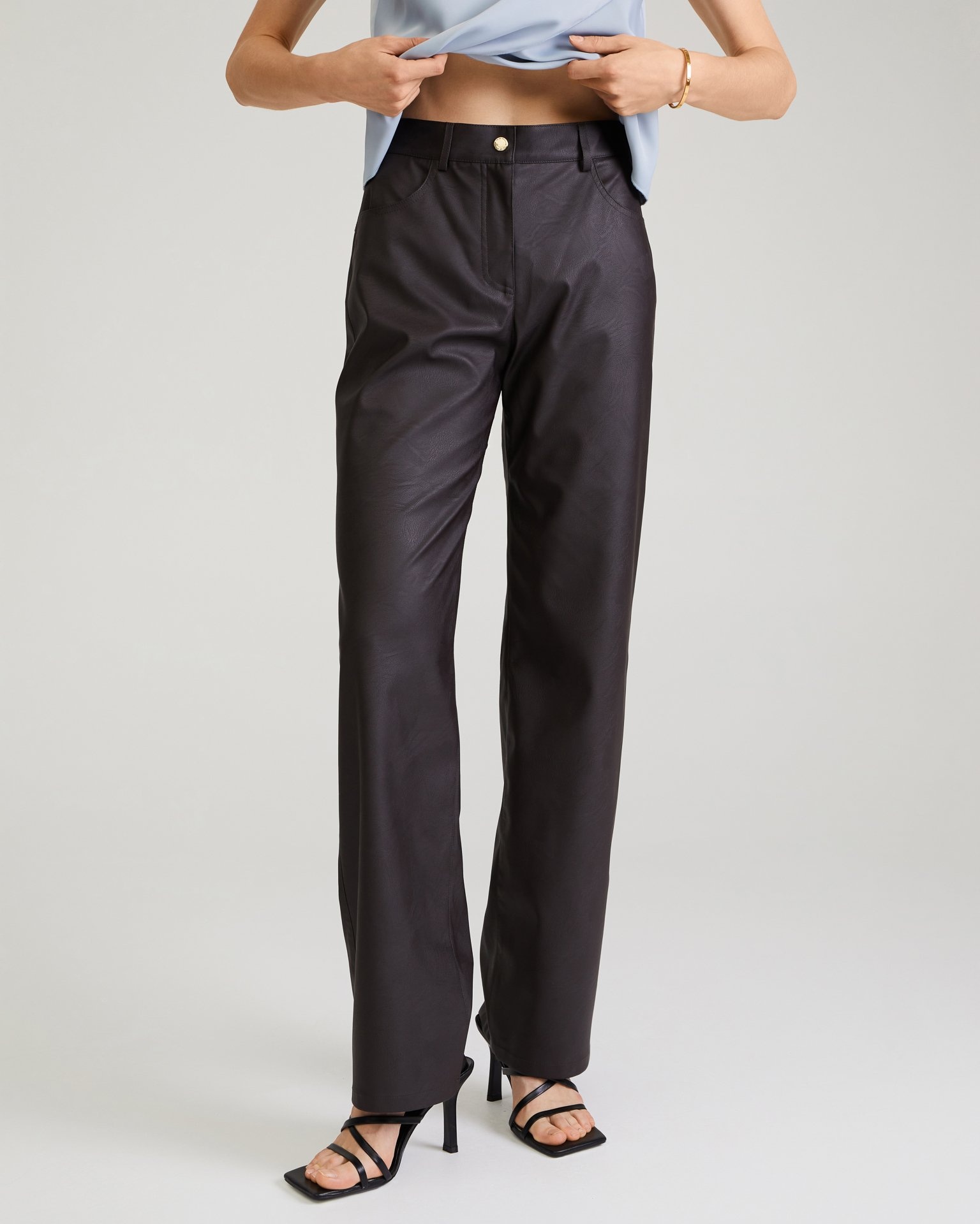 Dark brown eco-leather trousers