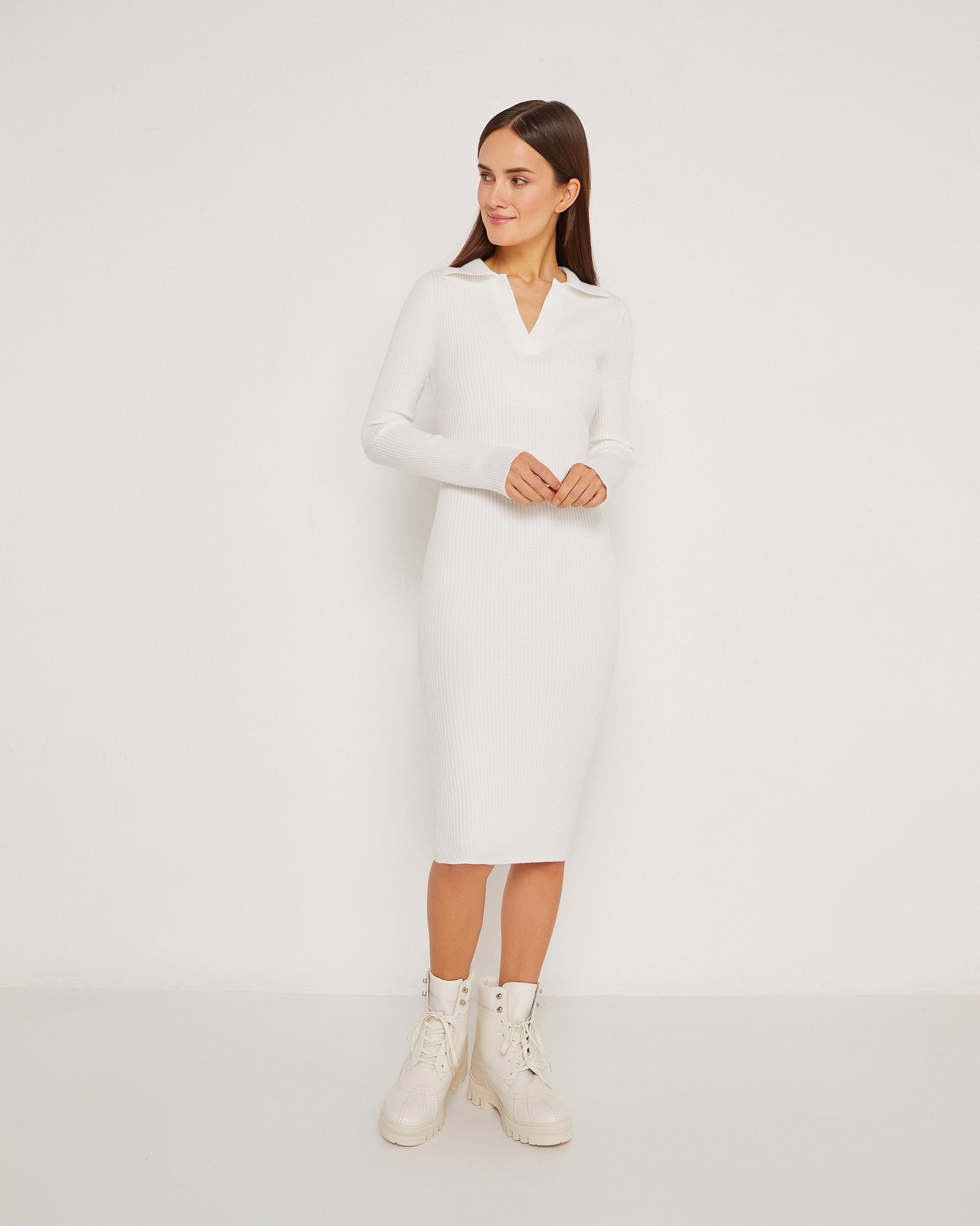 White Dress with V-Neck