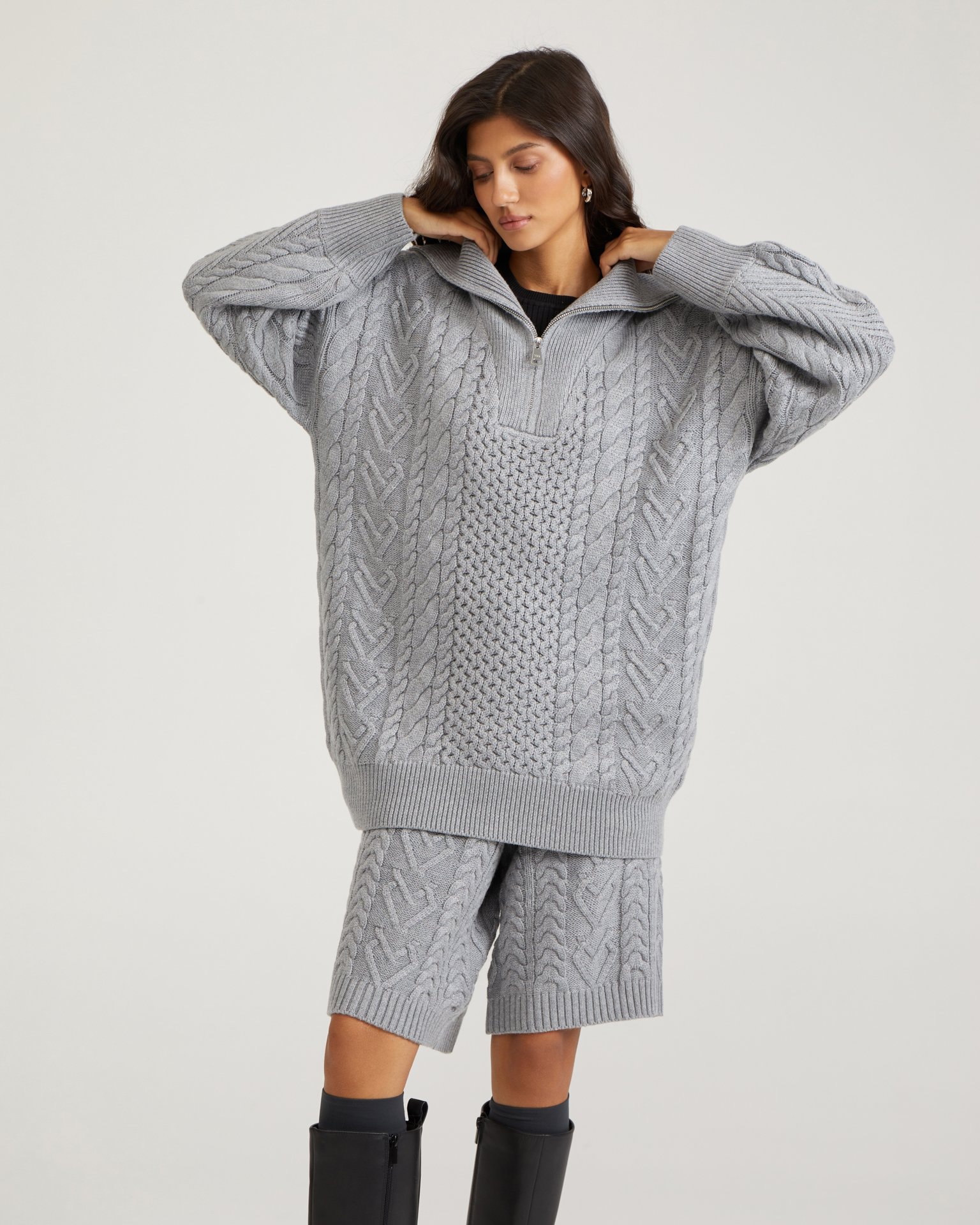 Grey zip-collar sweater, Grey — photo 8