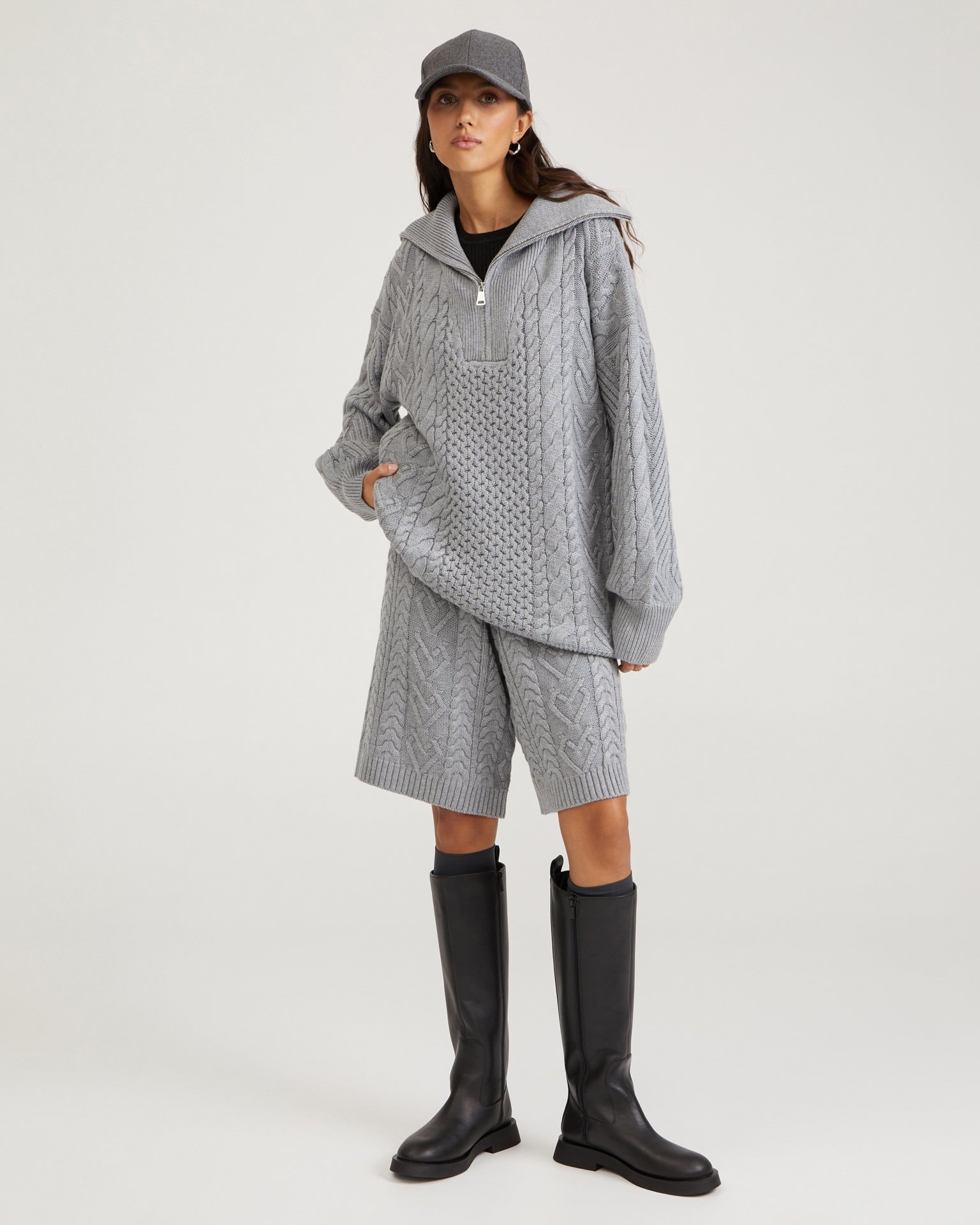 Grey zip-collar sweater, Grey — photo 6