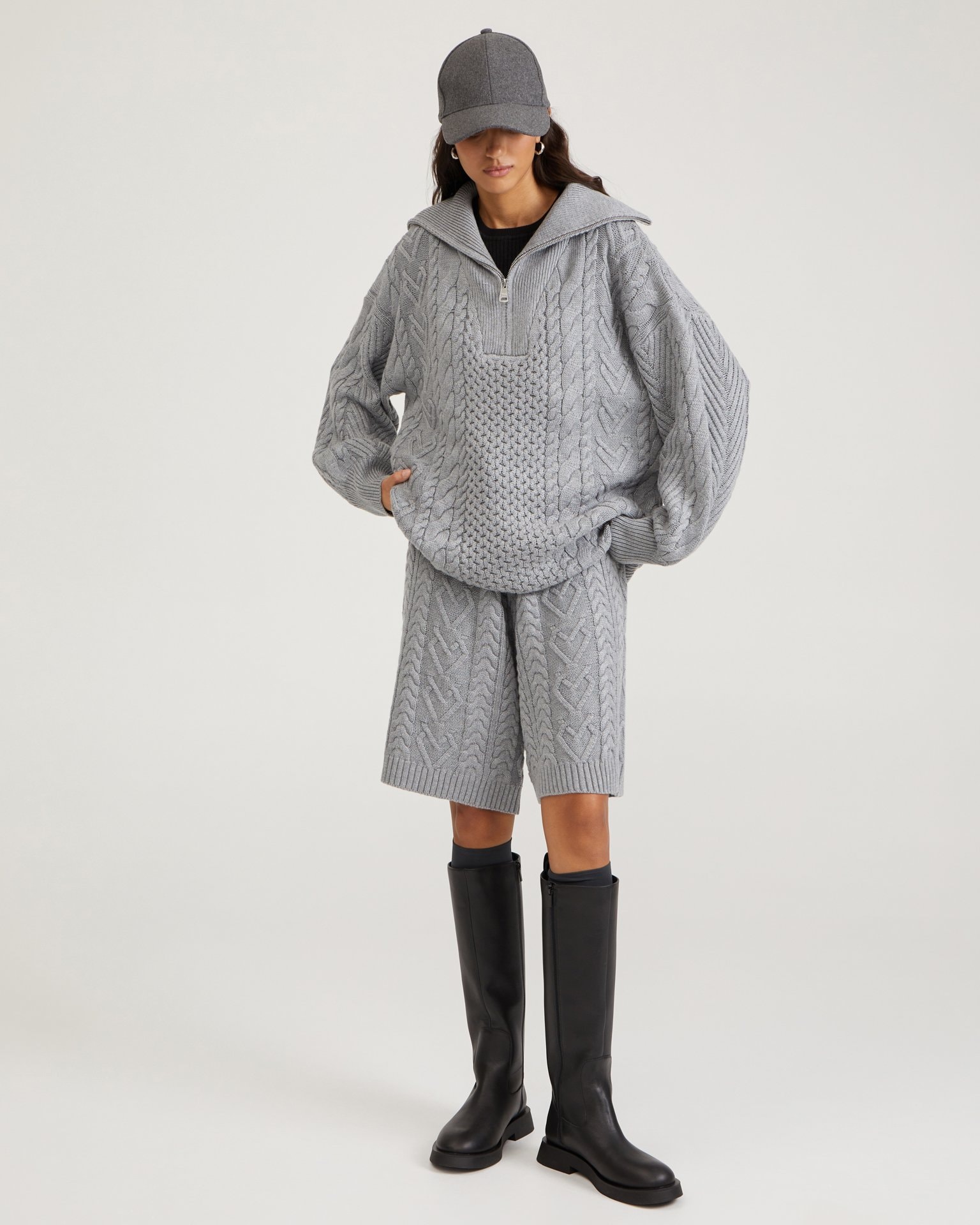 Grey zip-collar sweater, Grey — photo 4