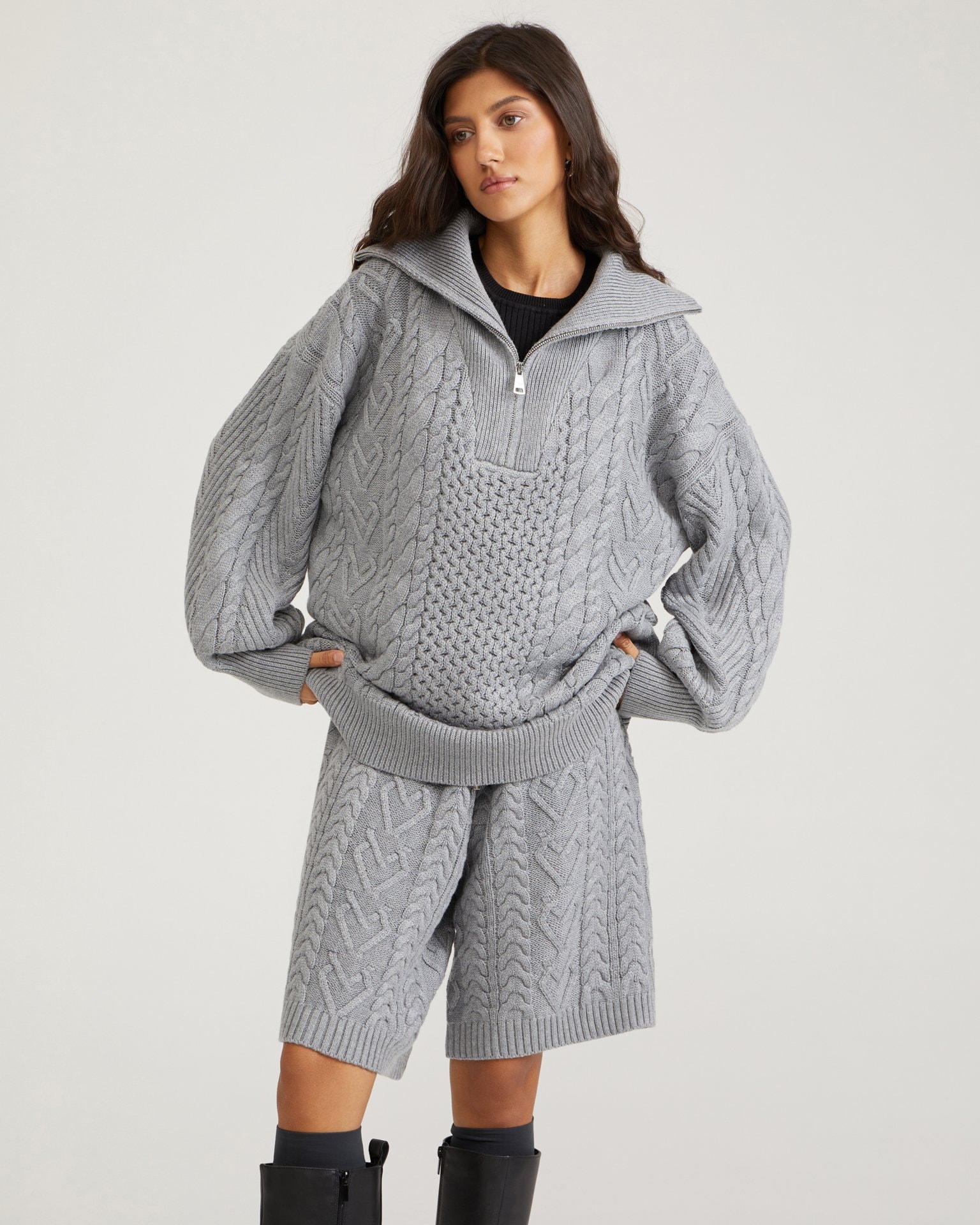 Grey zip-collar sweater, Grey