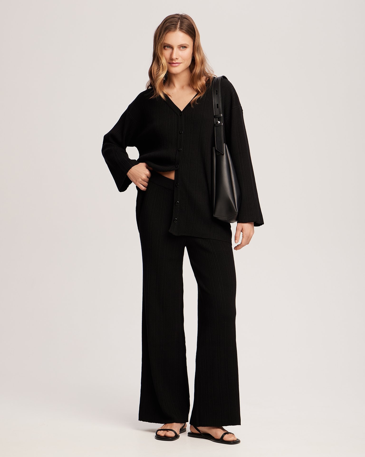 Black palazzo pants suit