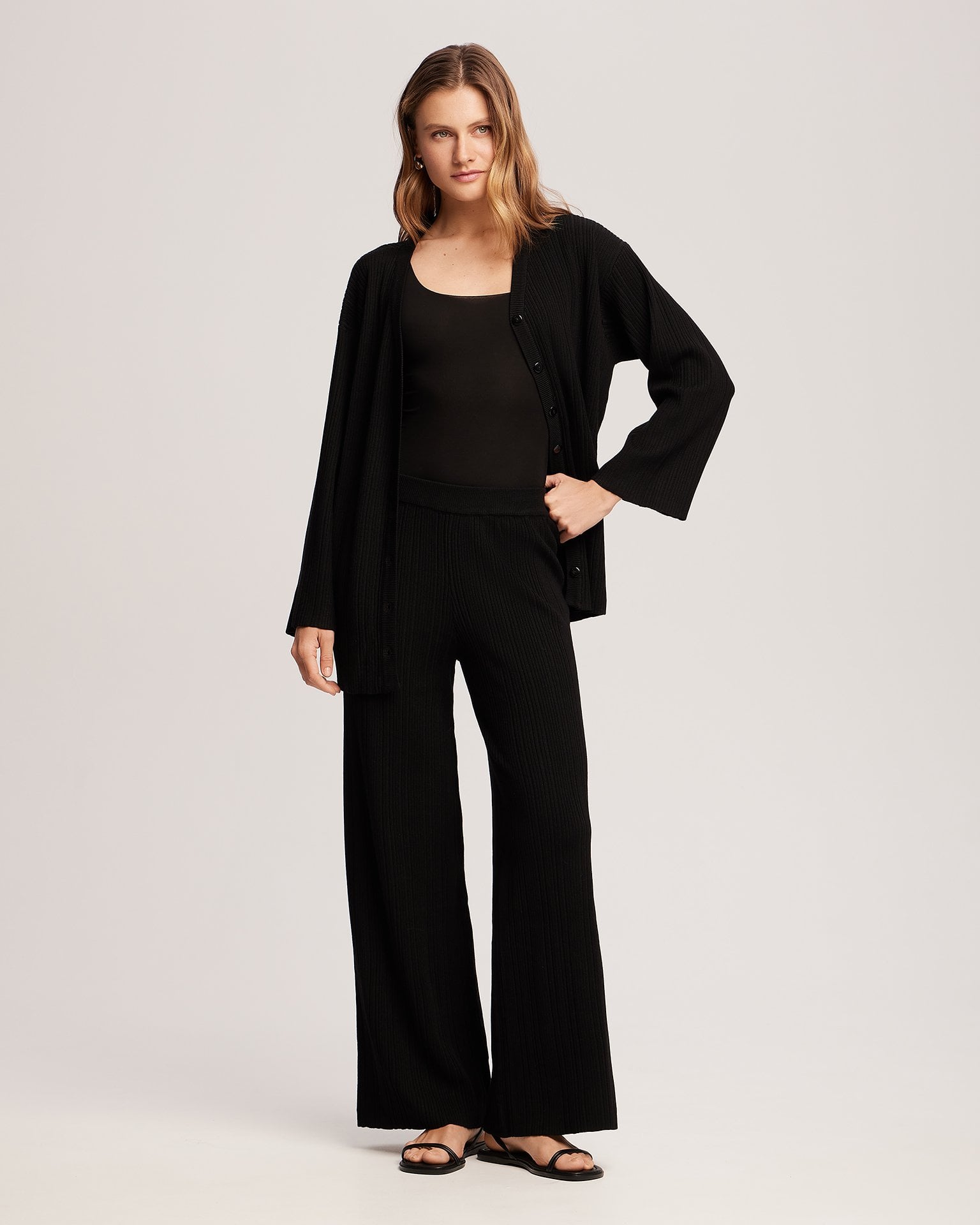 Black palazzo pants suit
