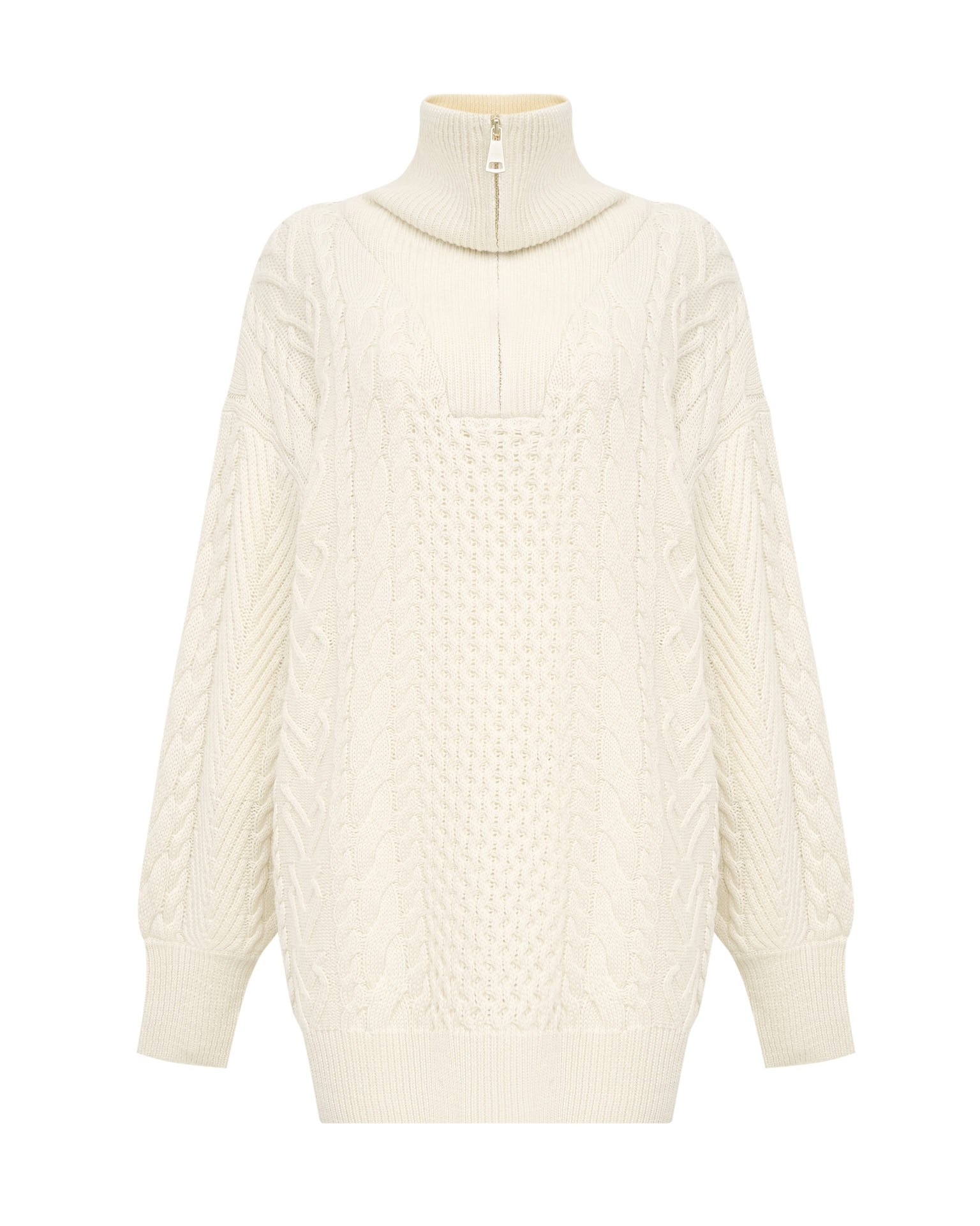 Milk-coloured sweater with zip collar