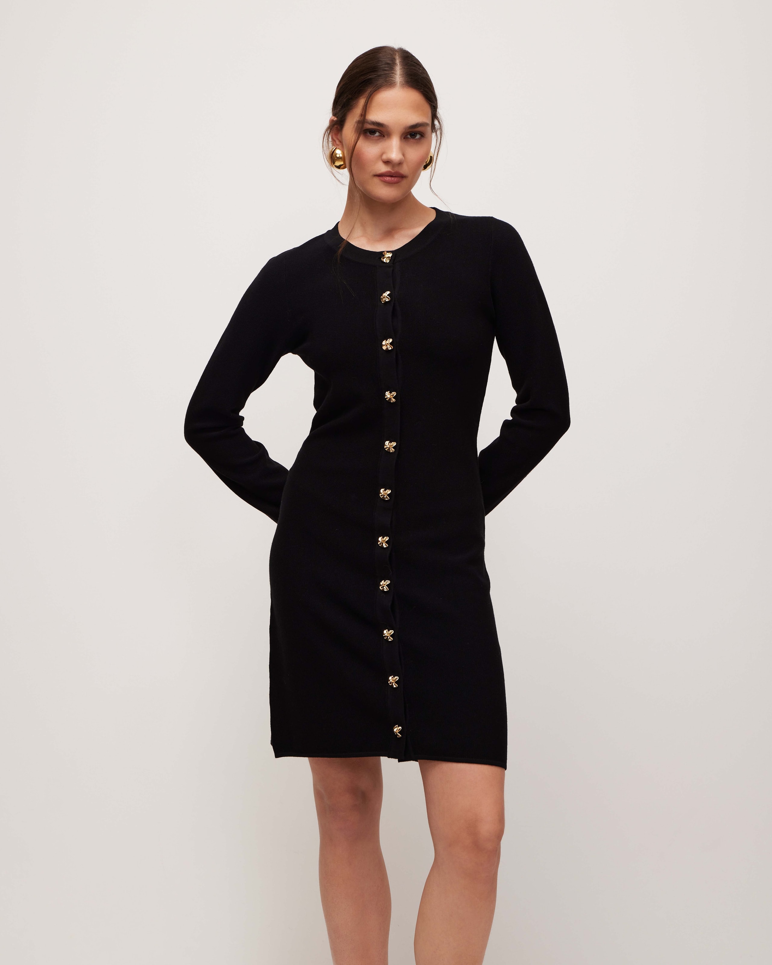 Button-down knit dress, Black