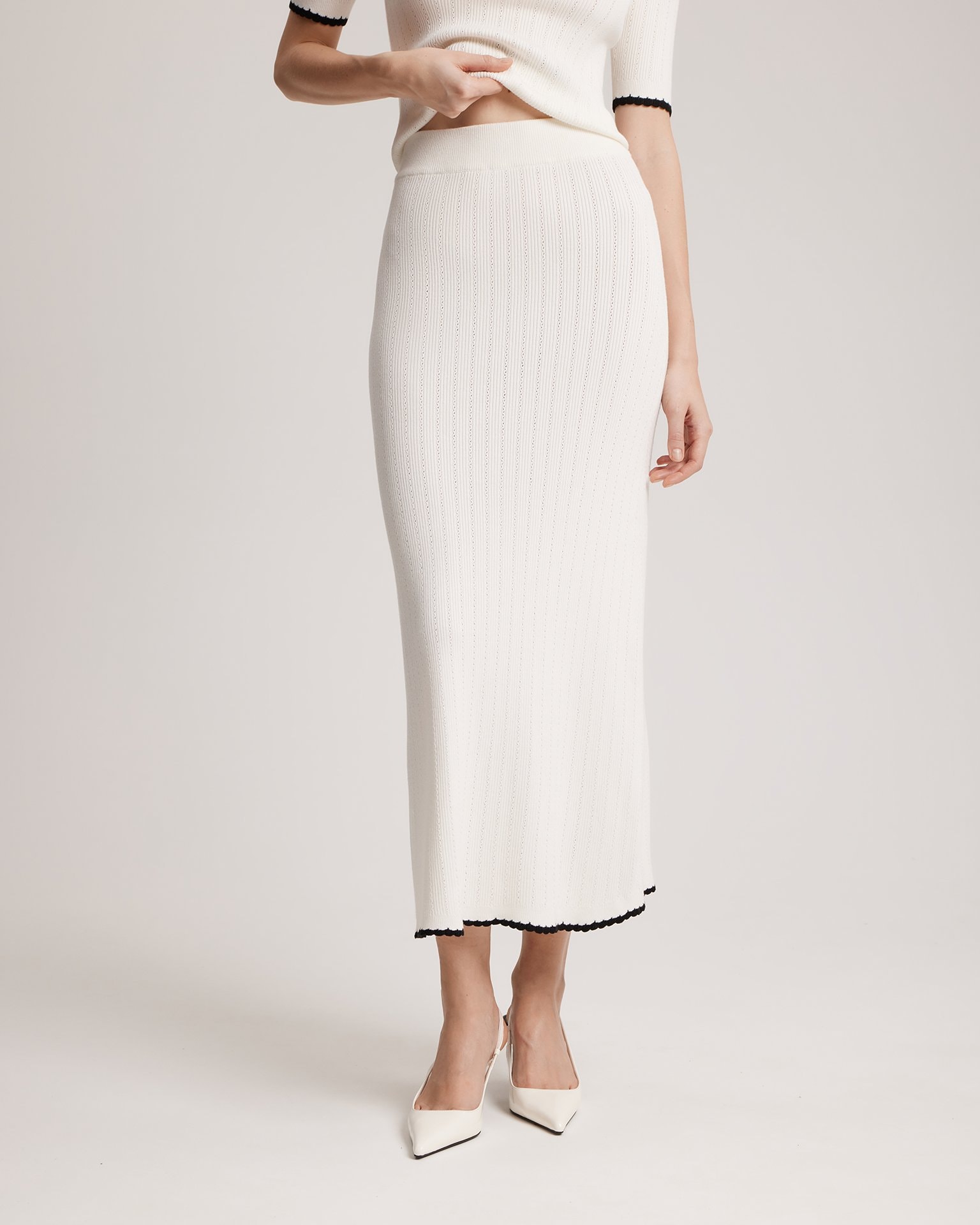 Midi skirt with piping, White — photo 2