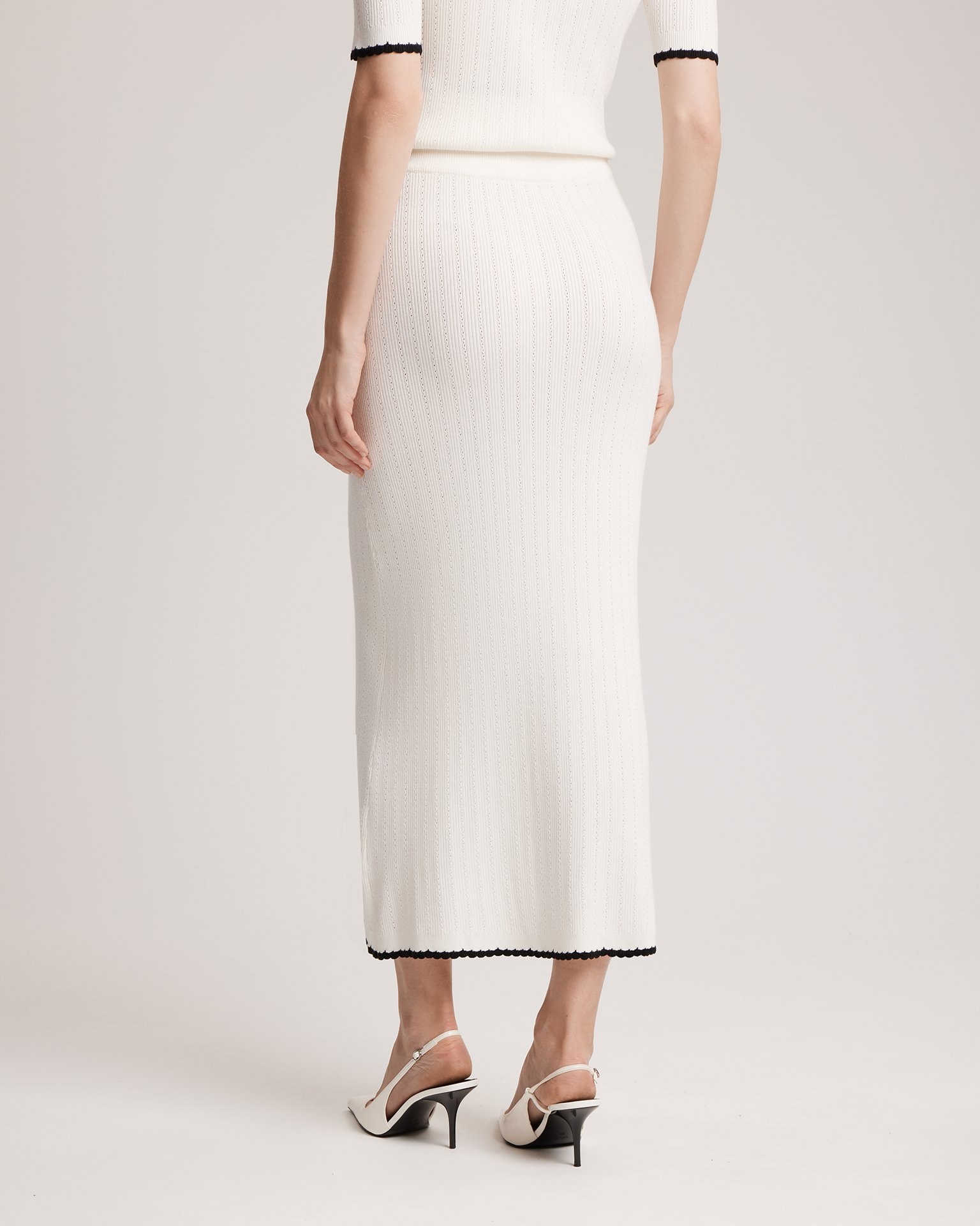Midi skirt with piping, White — photo 4
