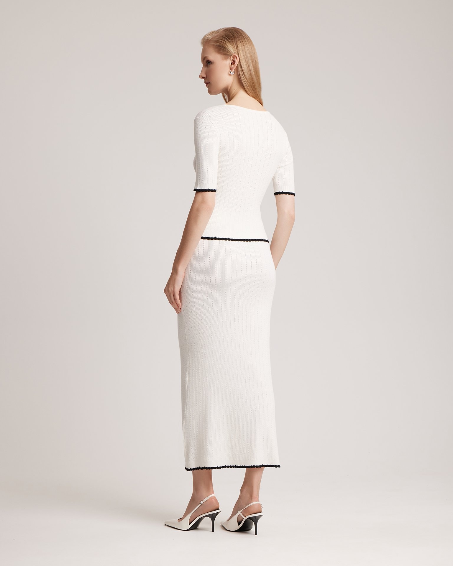 Midi skirt with piping, White — photo 3