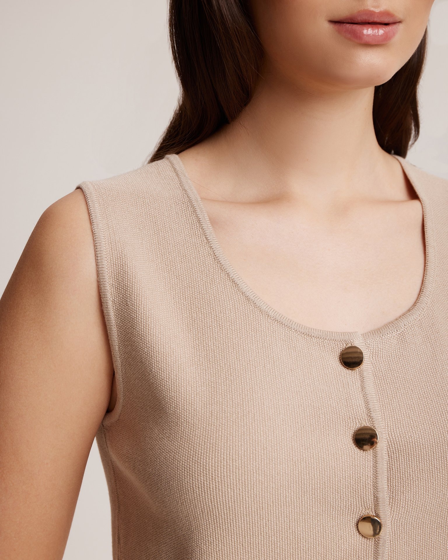 Sleeveless top with gold buttons, Beige — photo 5