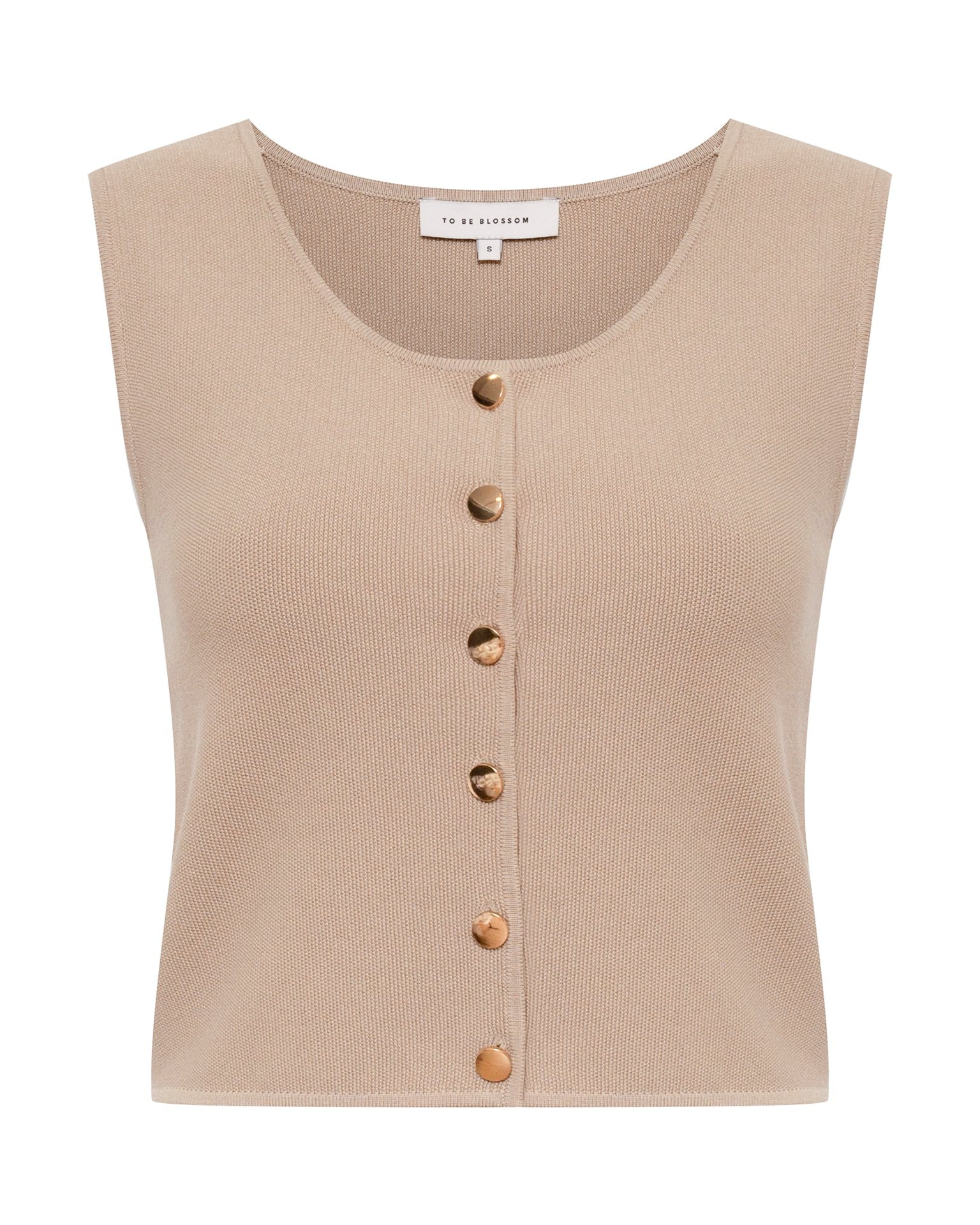 Sleeveless top with gold buttons, Beige — photo 6