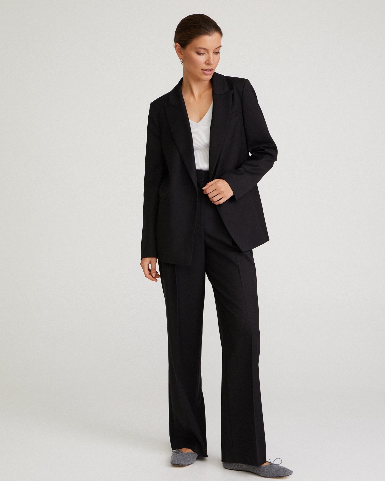 Black straight-leg trousers
