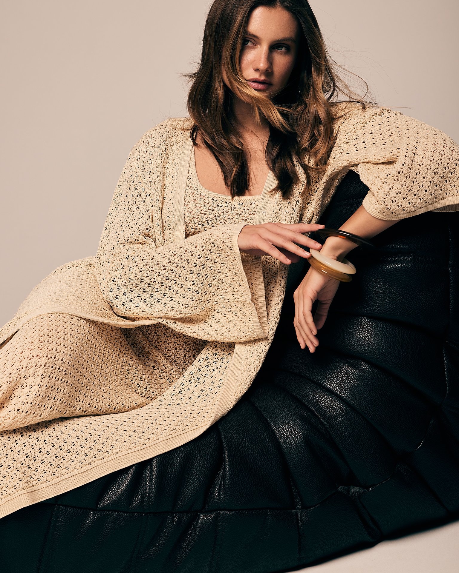 Cropped cotton cardigan, Beige — photo 2