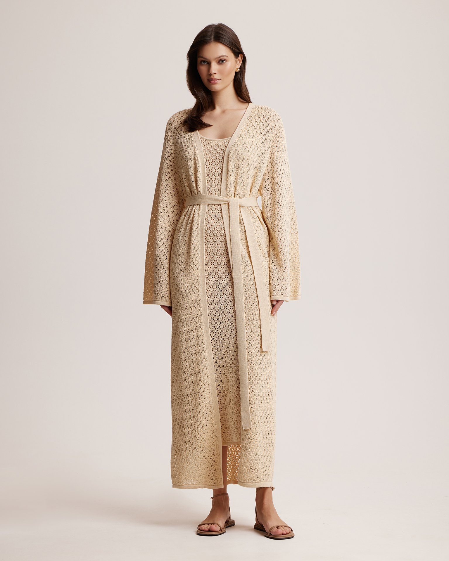 Cropped cotton cardigan, Beige — photo 5