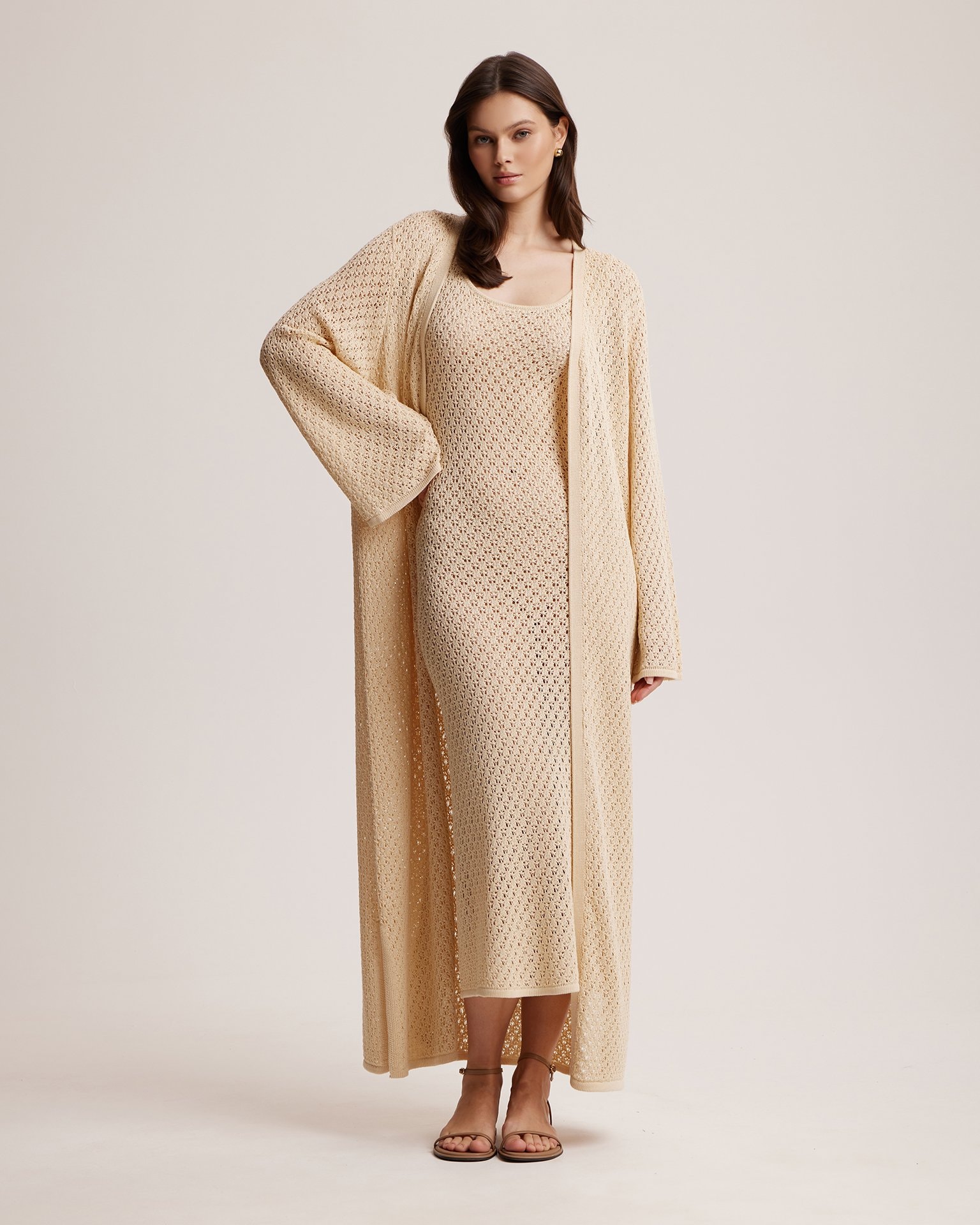 Cropped cotton cardigan, Beige