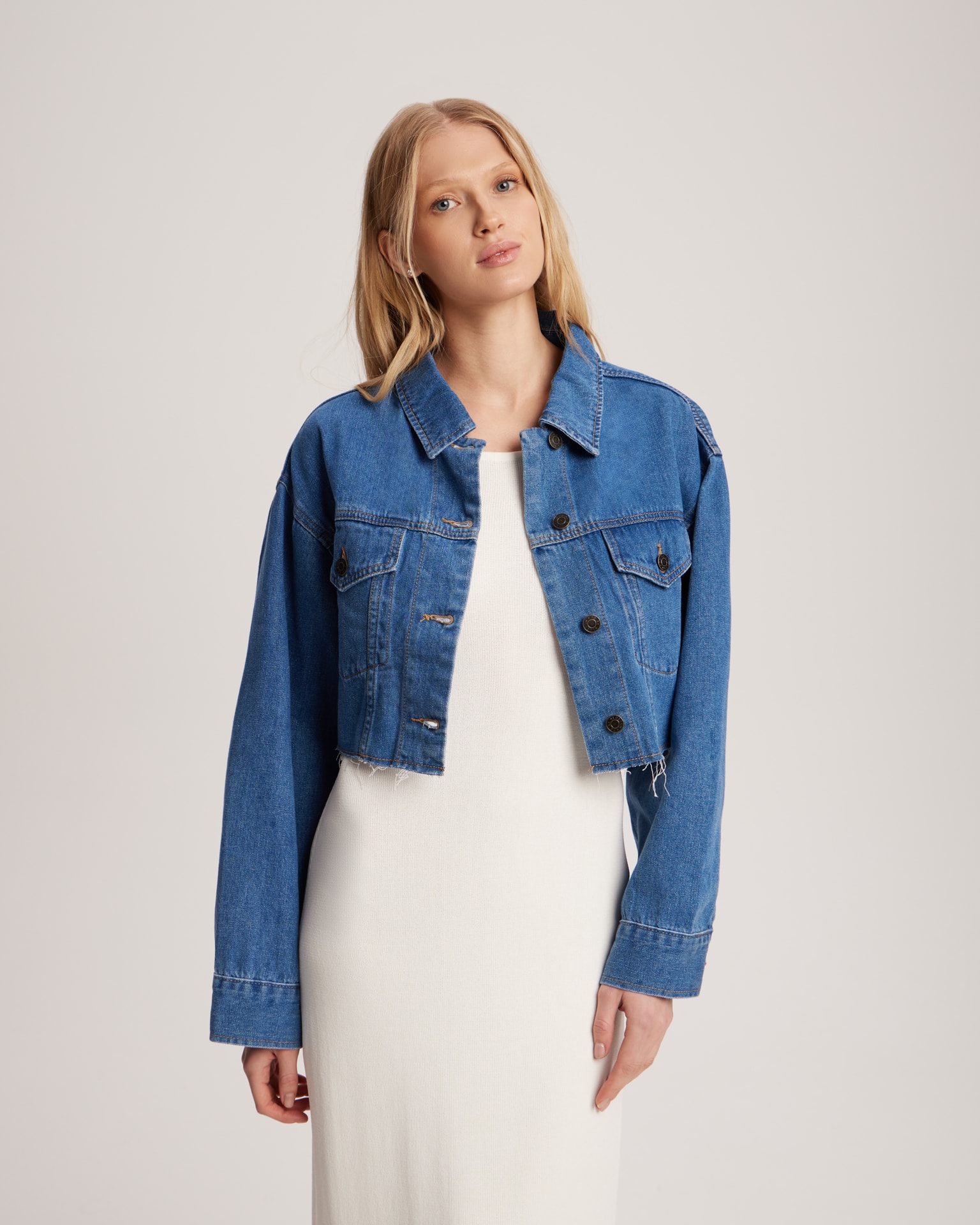 Cropped Denim Jacket, Blue — photo 2