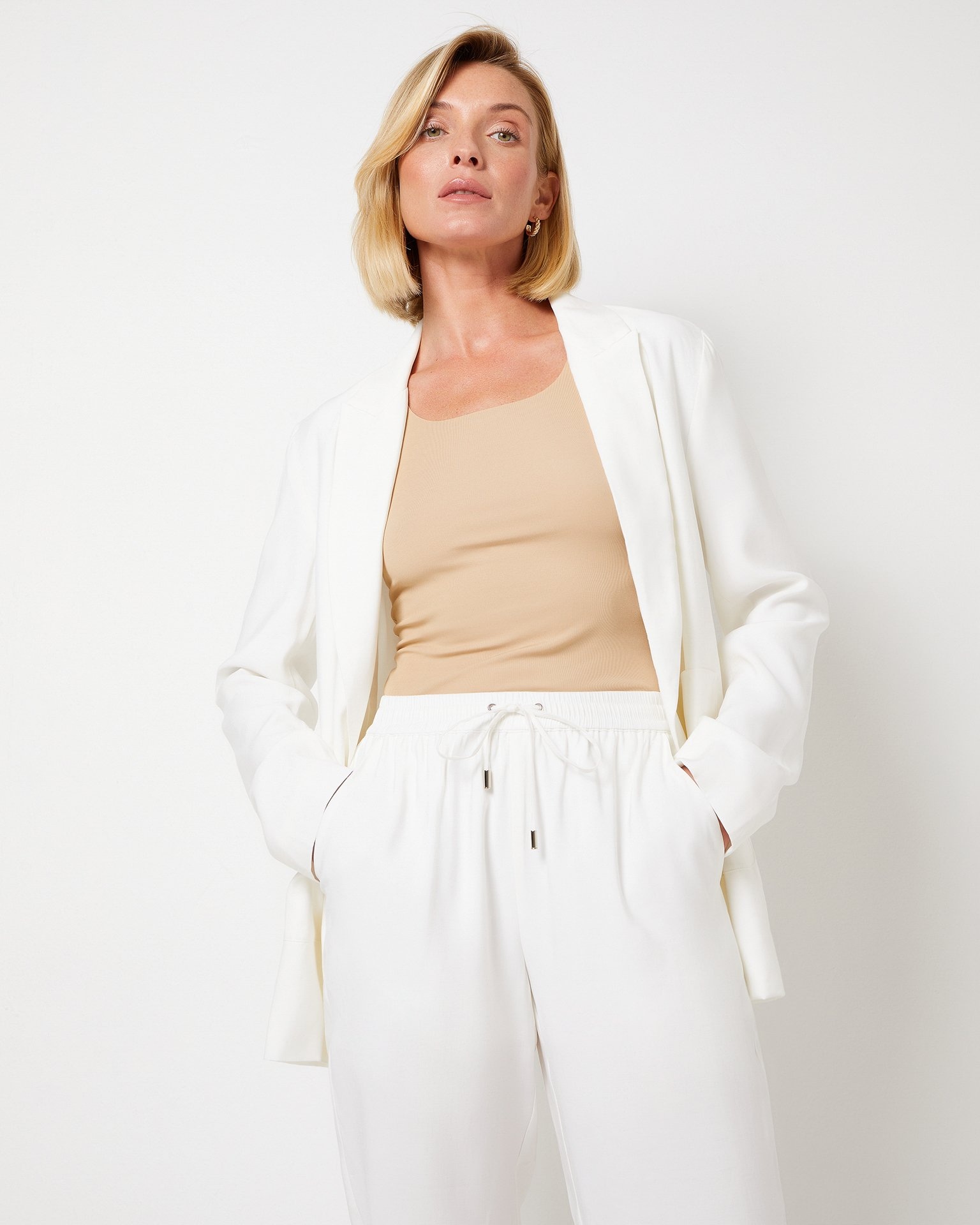 Elasticated Waist Trousers in White