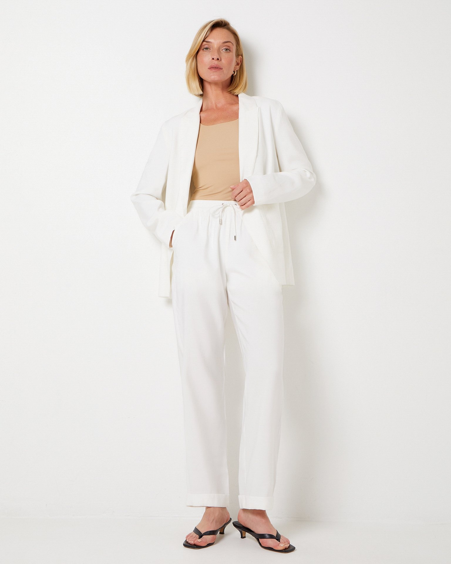 Elasticated Waist Trousers in White