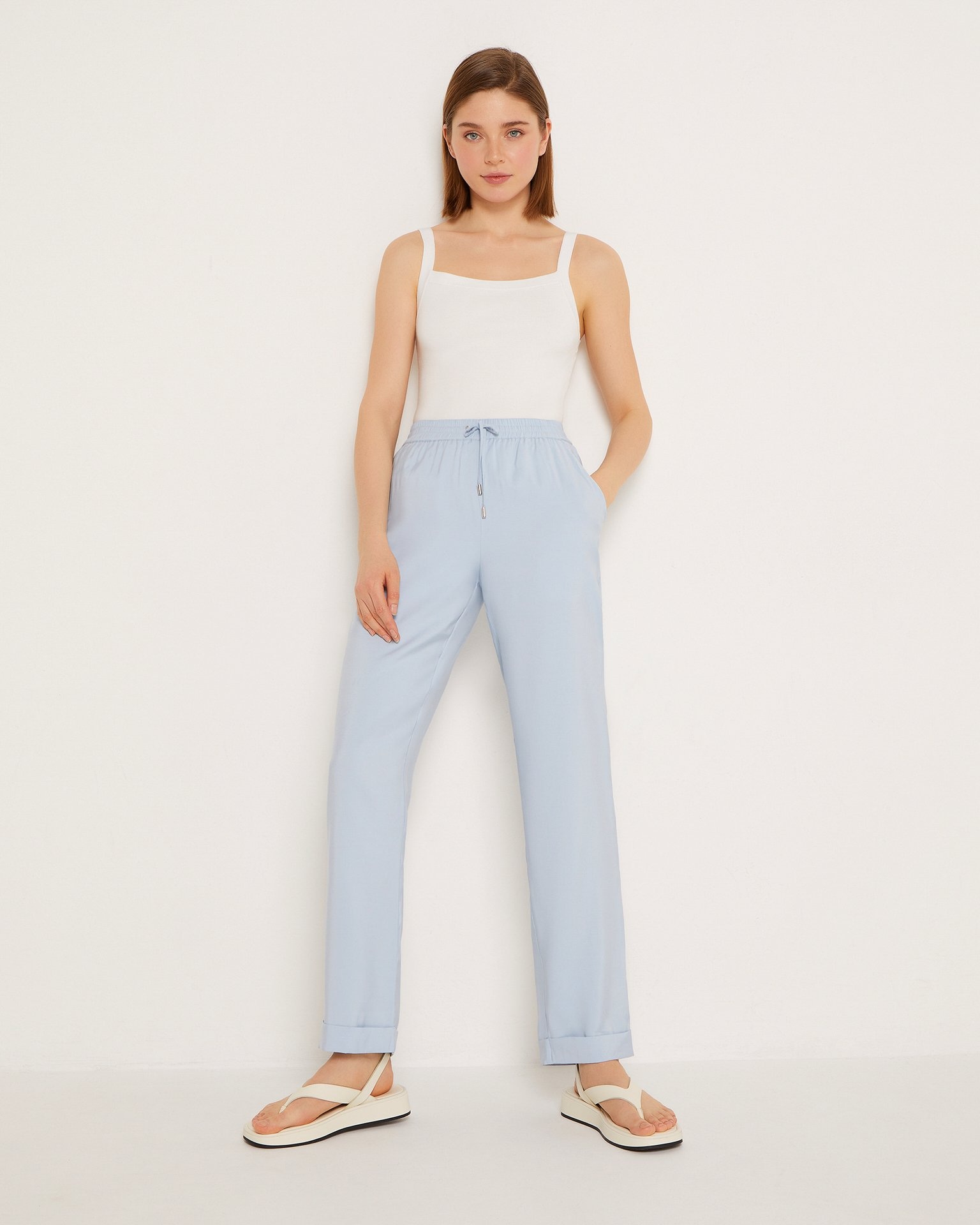 Blue Trousers with Elasticated Waist