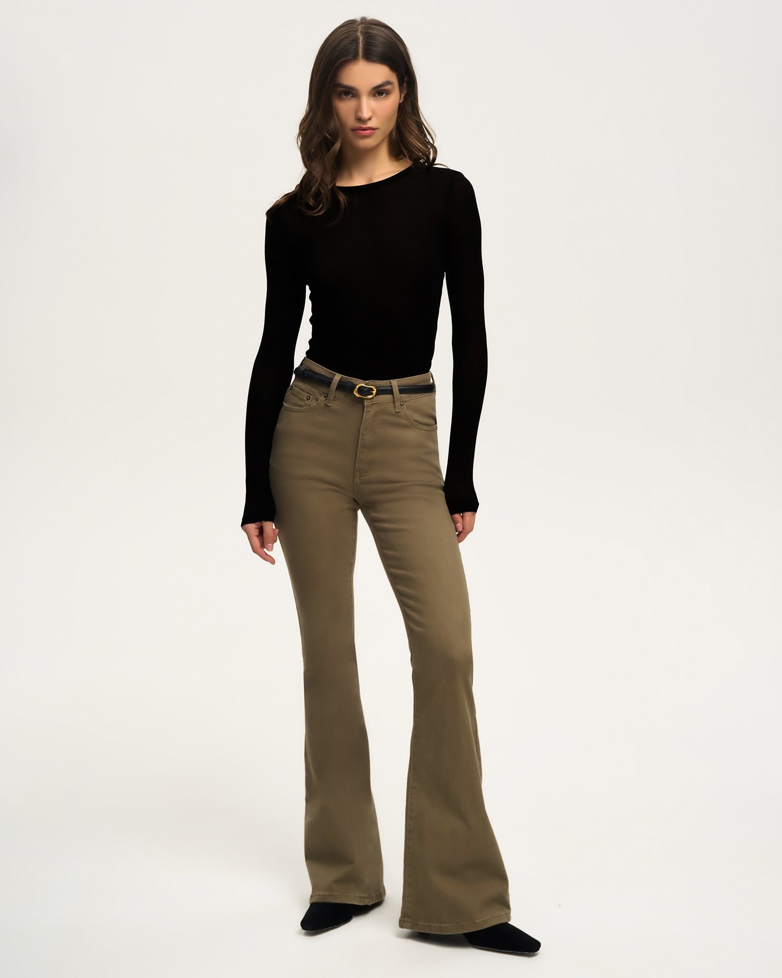 Flared jeans in khaki, Khaki