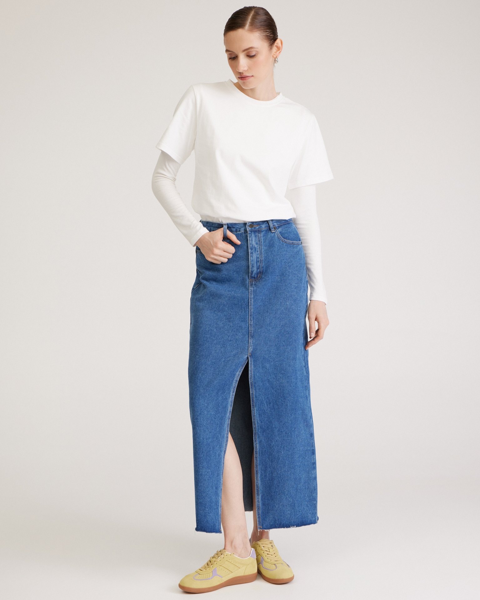 Denim skirt with a slit, Blue — photo 2