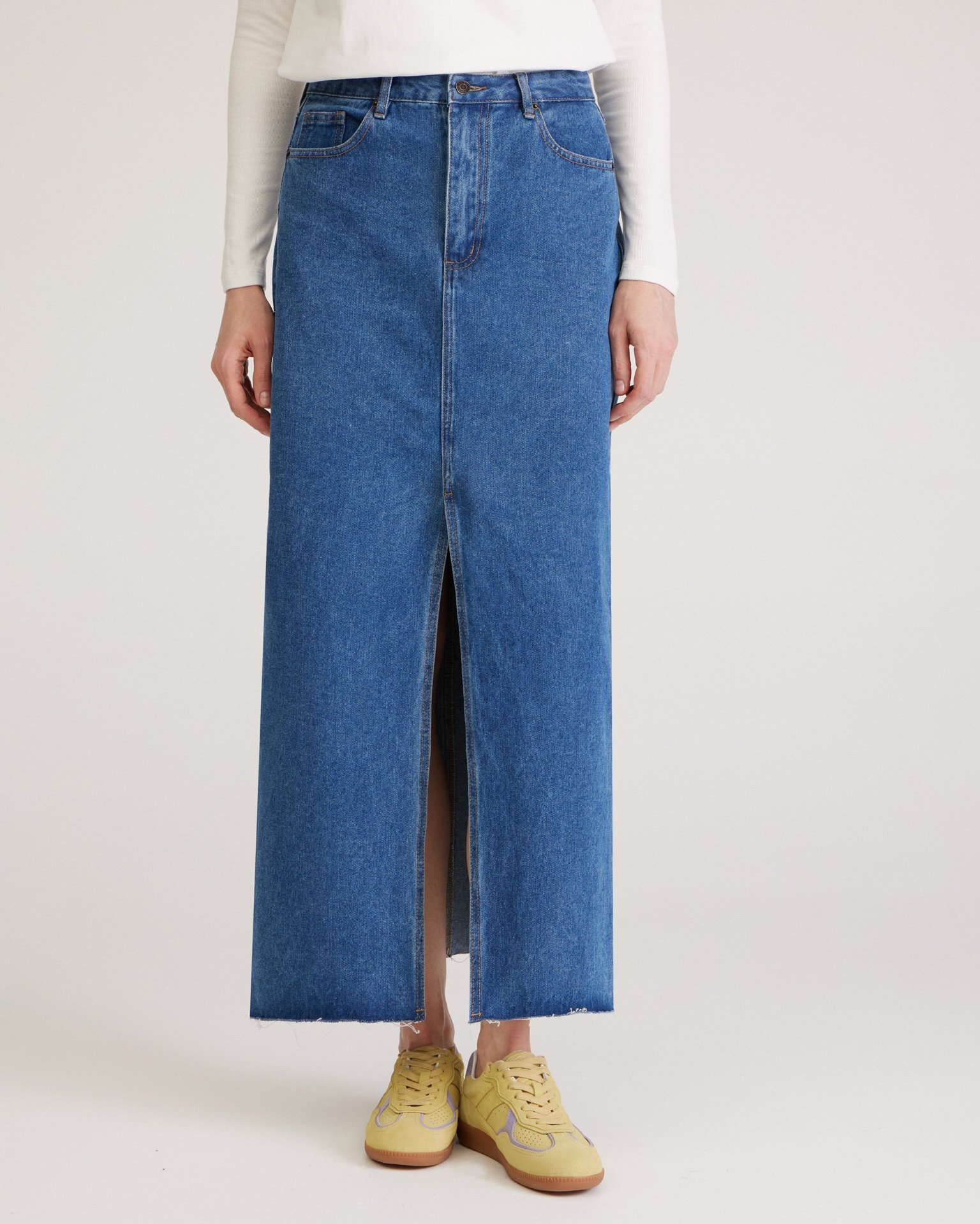 Denim skirt with a slit, Blue — photo 7