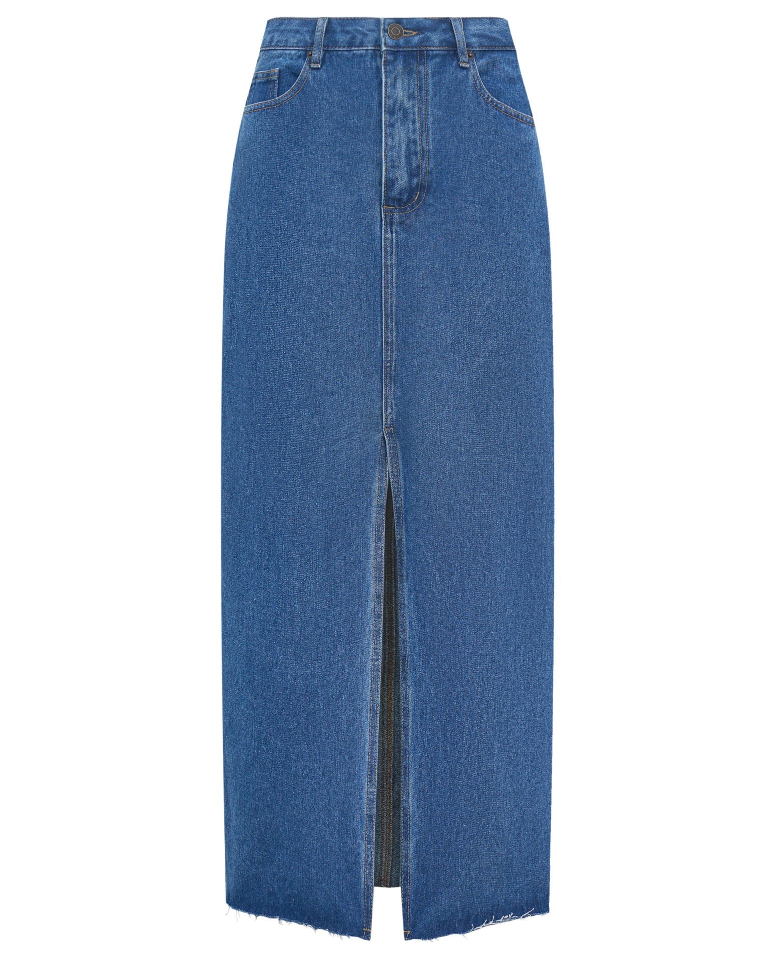 Denim skirt with a slit, Blue
