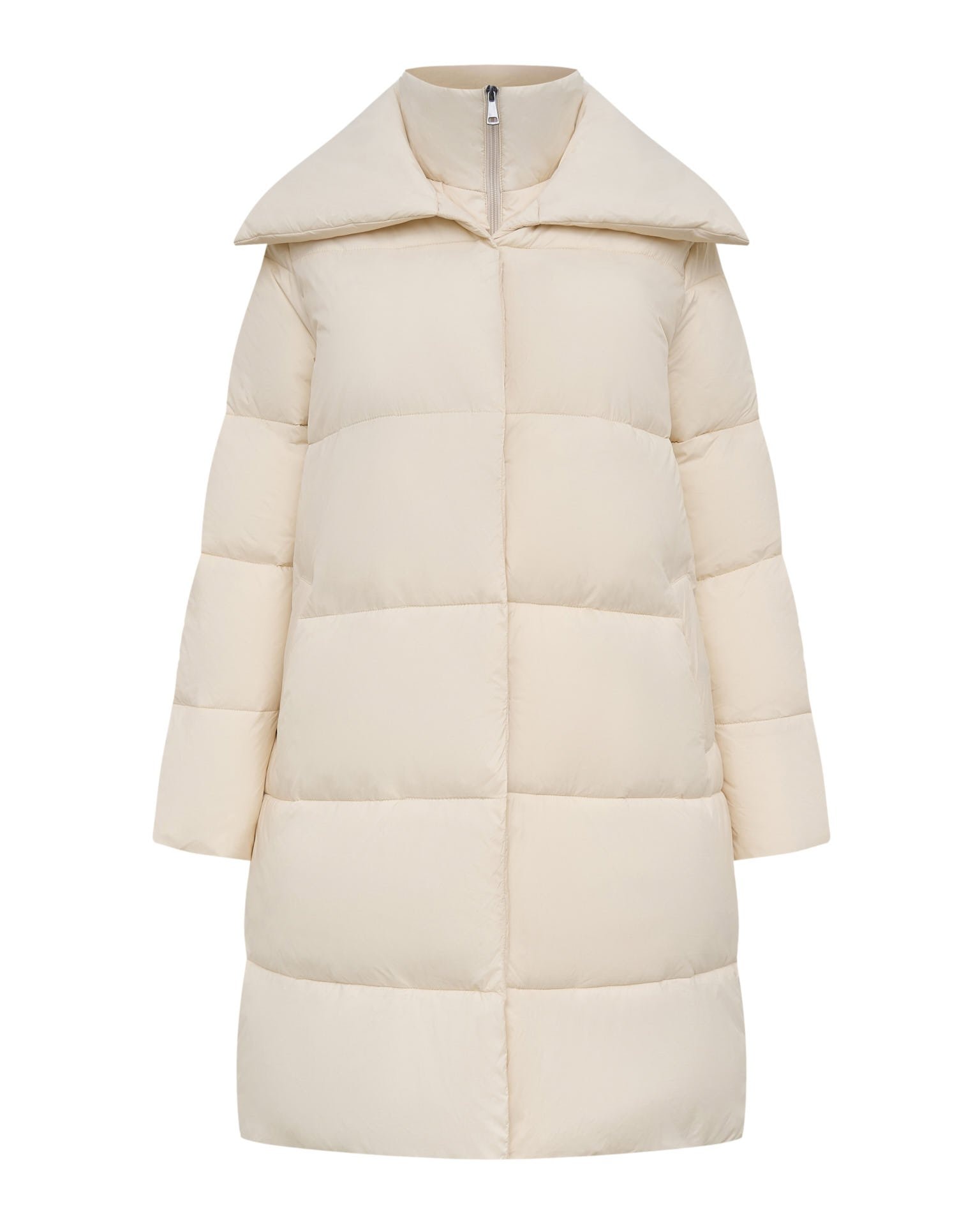 Down coat with turn-down collar, Beige