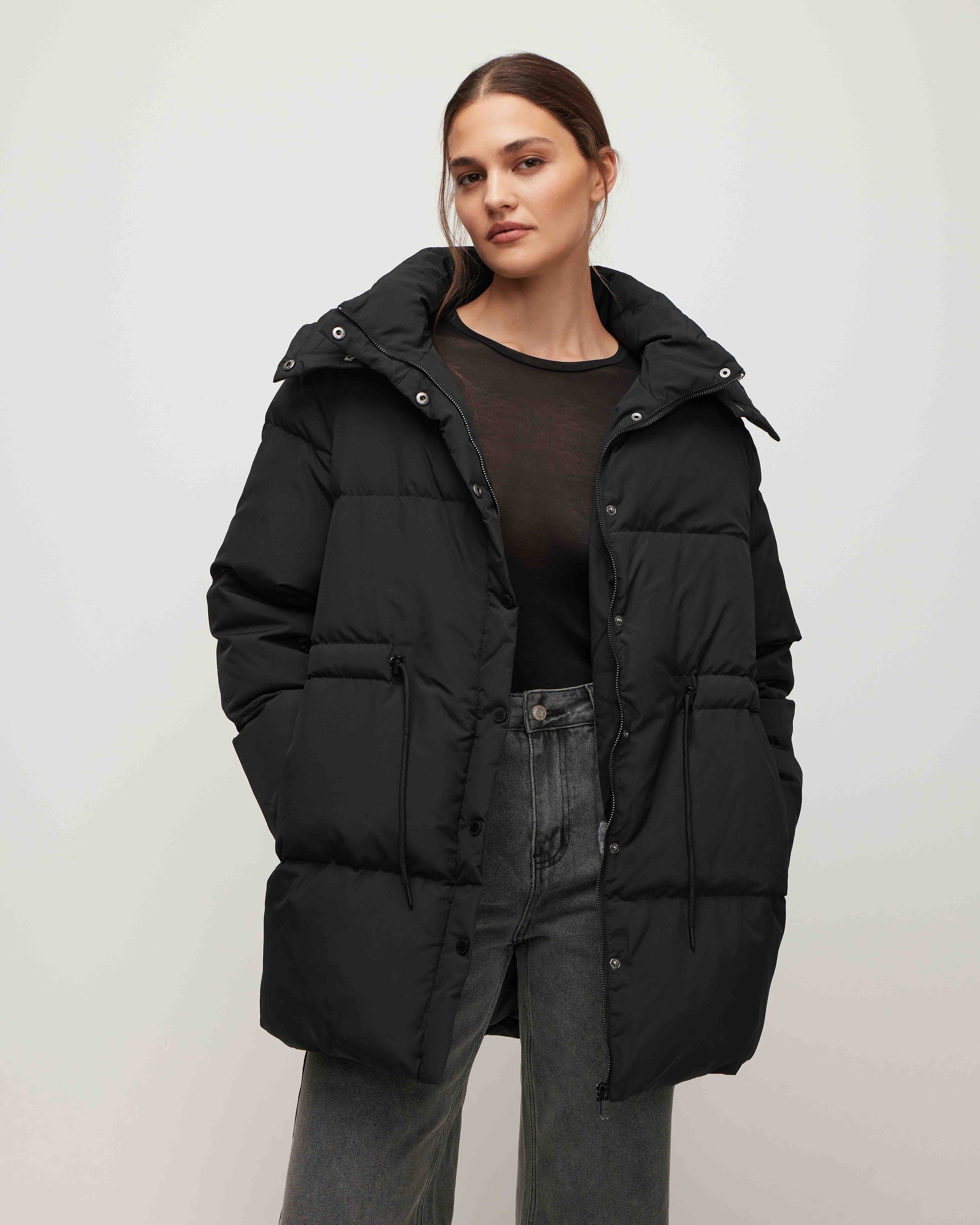 Longline puffer coat, Black — photo 2