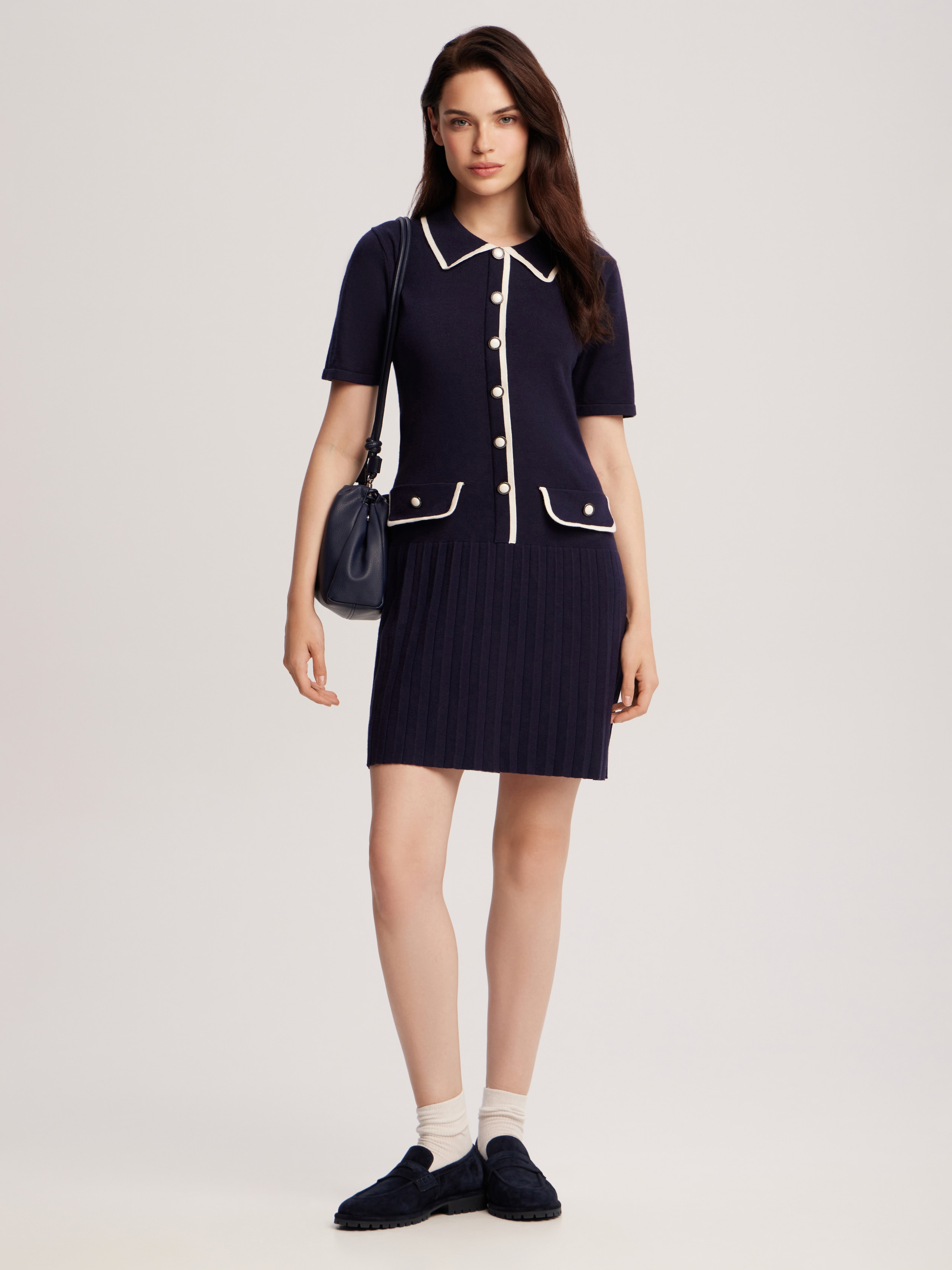 Dress with pleated hem, Blue