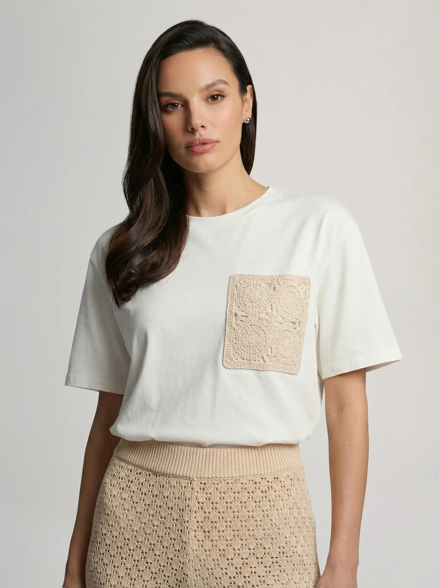 T-shirt with a crochet pocket, White — photo 4