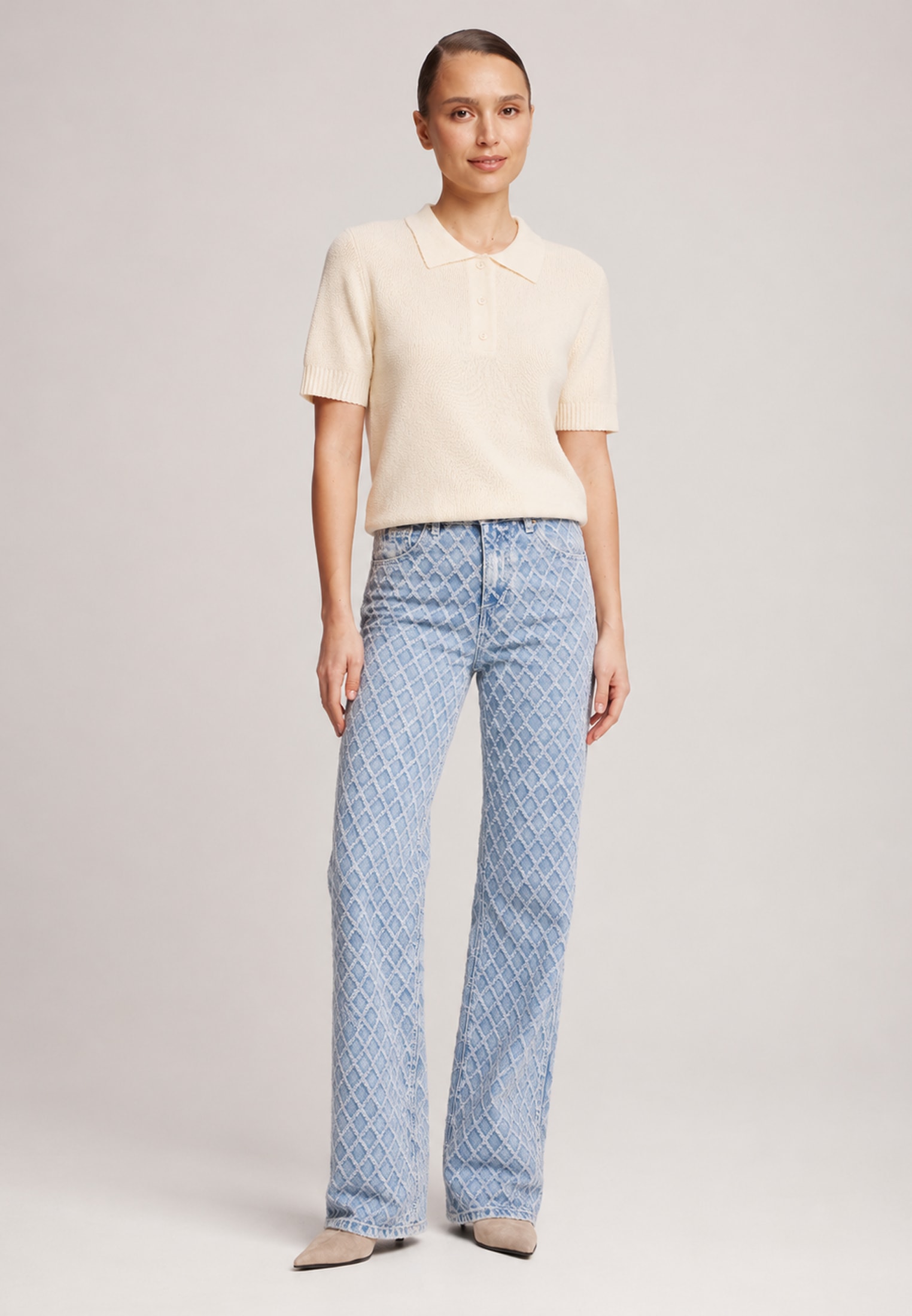 Polo jumper made of boucle yarn, White — photo 7