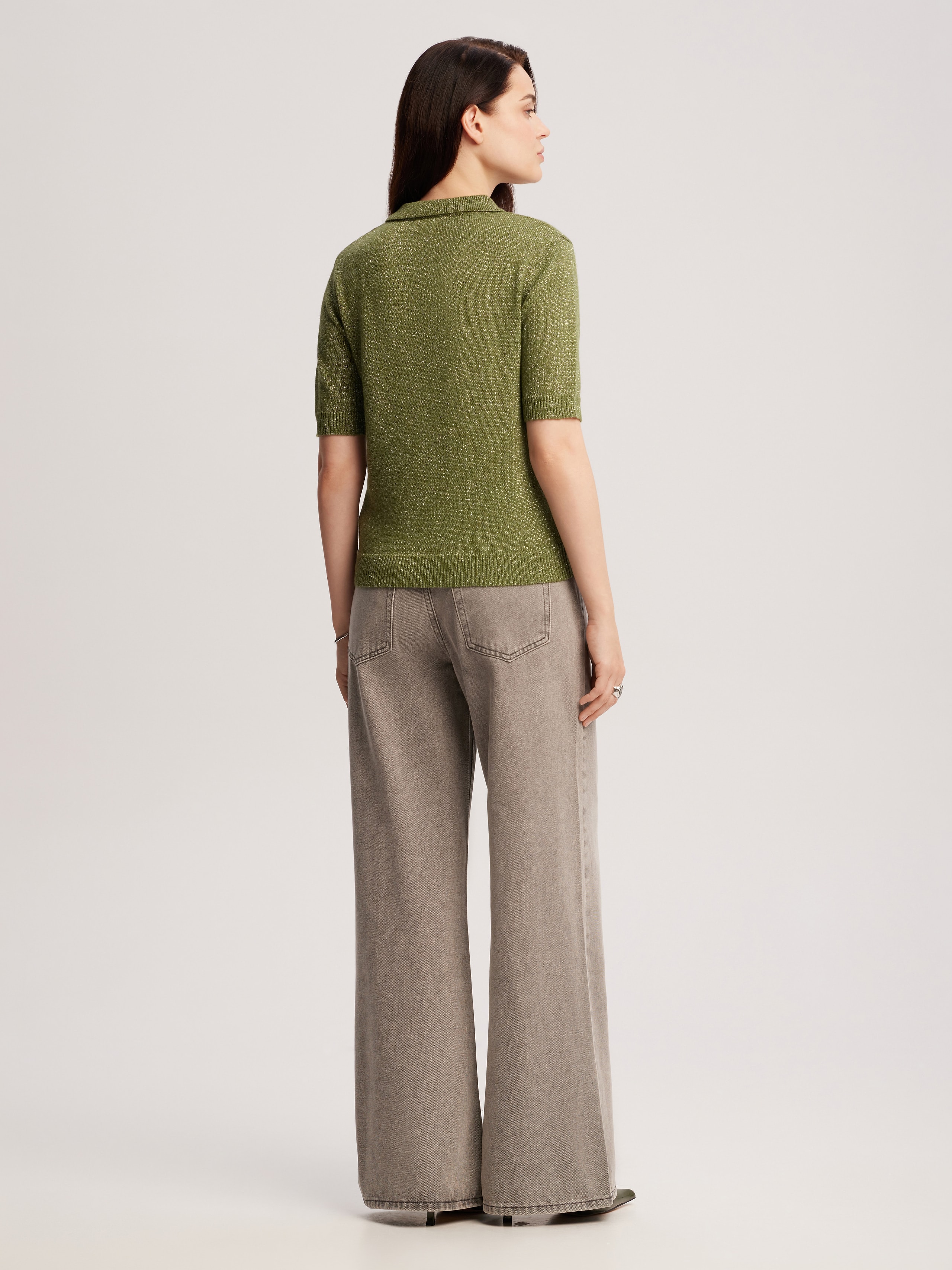 polo shirt with lurex, Green — photo 7