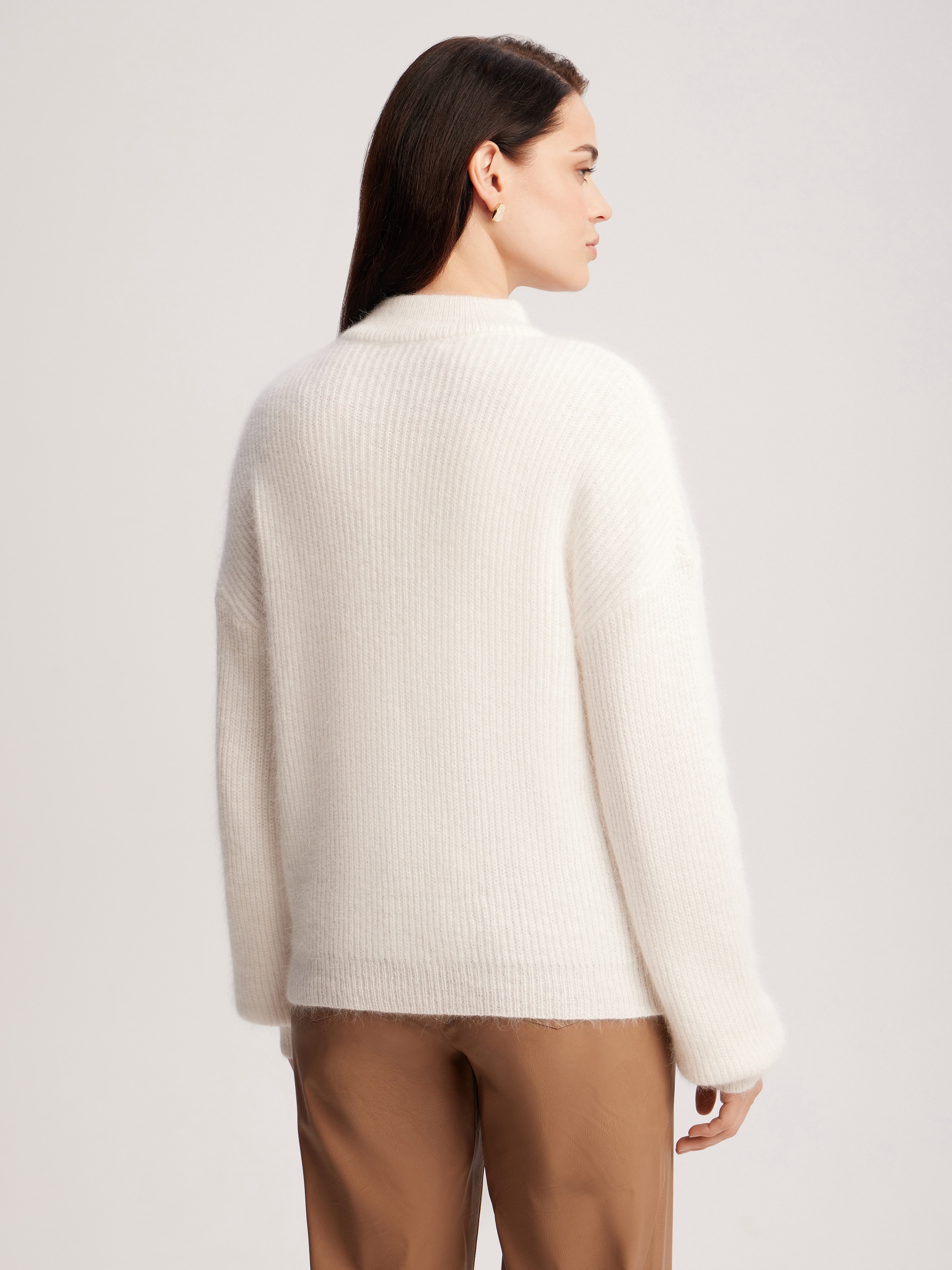 Cosy straight-cut jumper with an original neckline, White — photo 8
