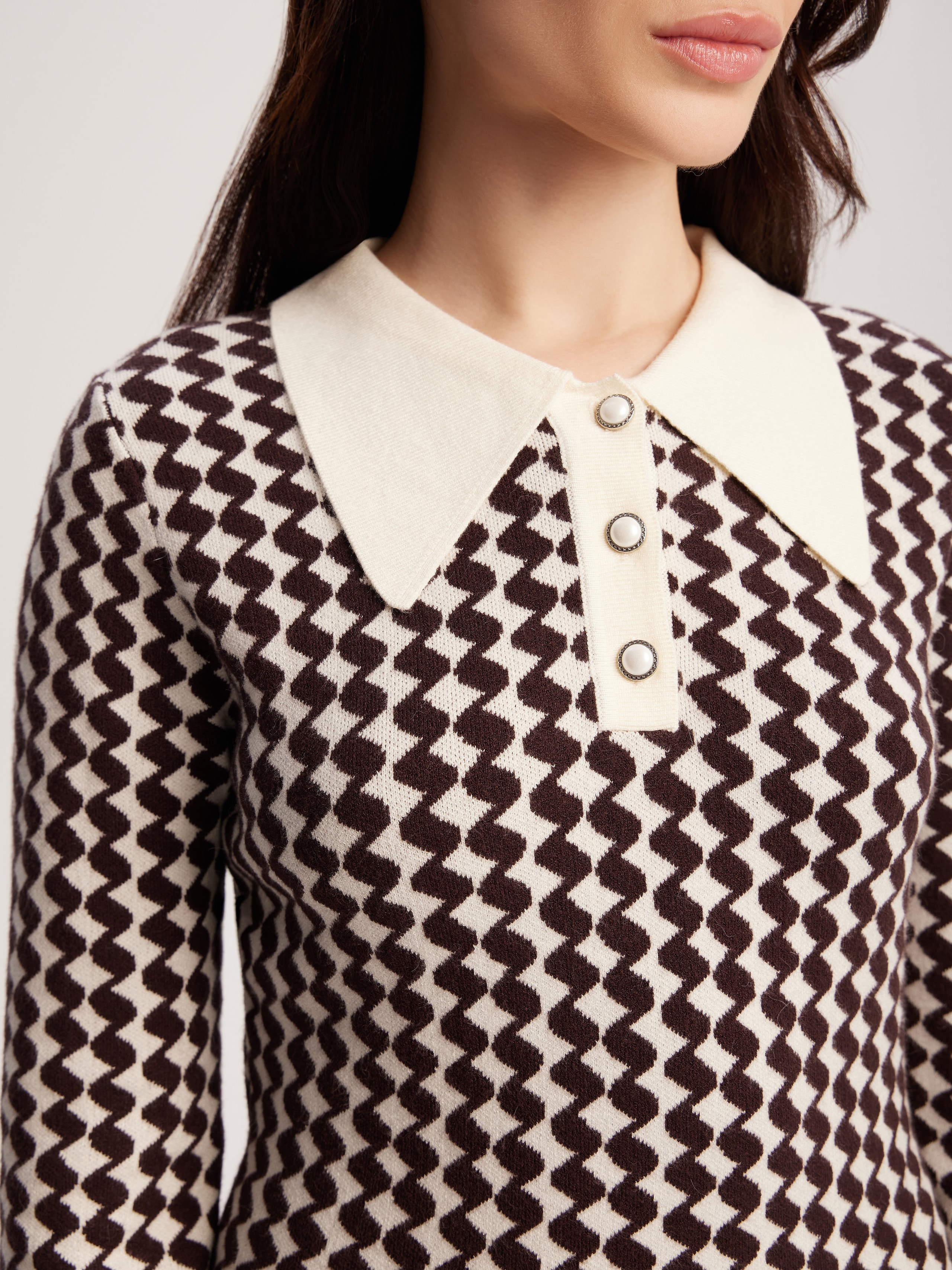 Jacquard dress with geometric pattern, Brown — photo 4