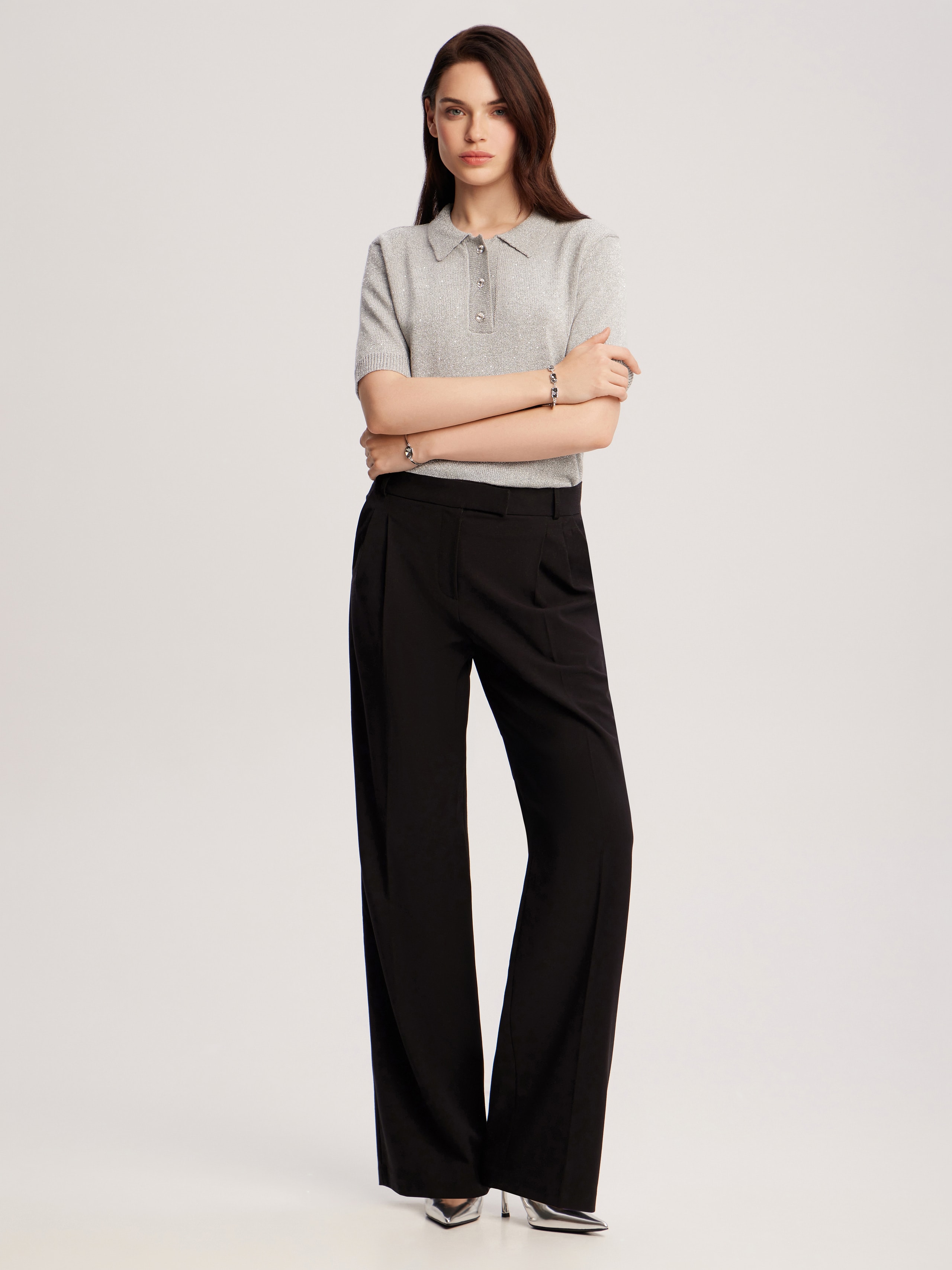 polo shirt with lurex, Gray — photo 6