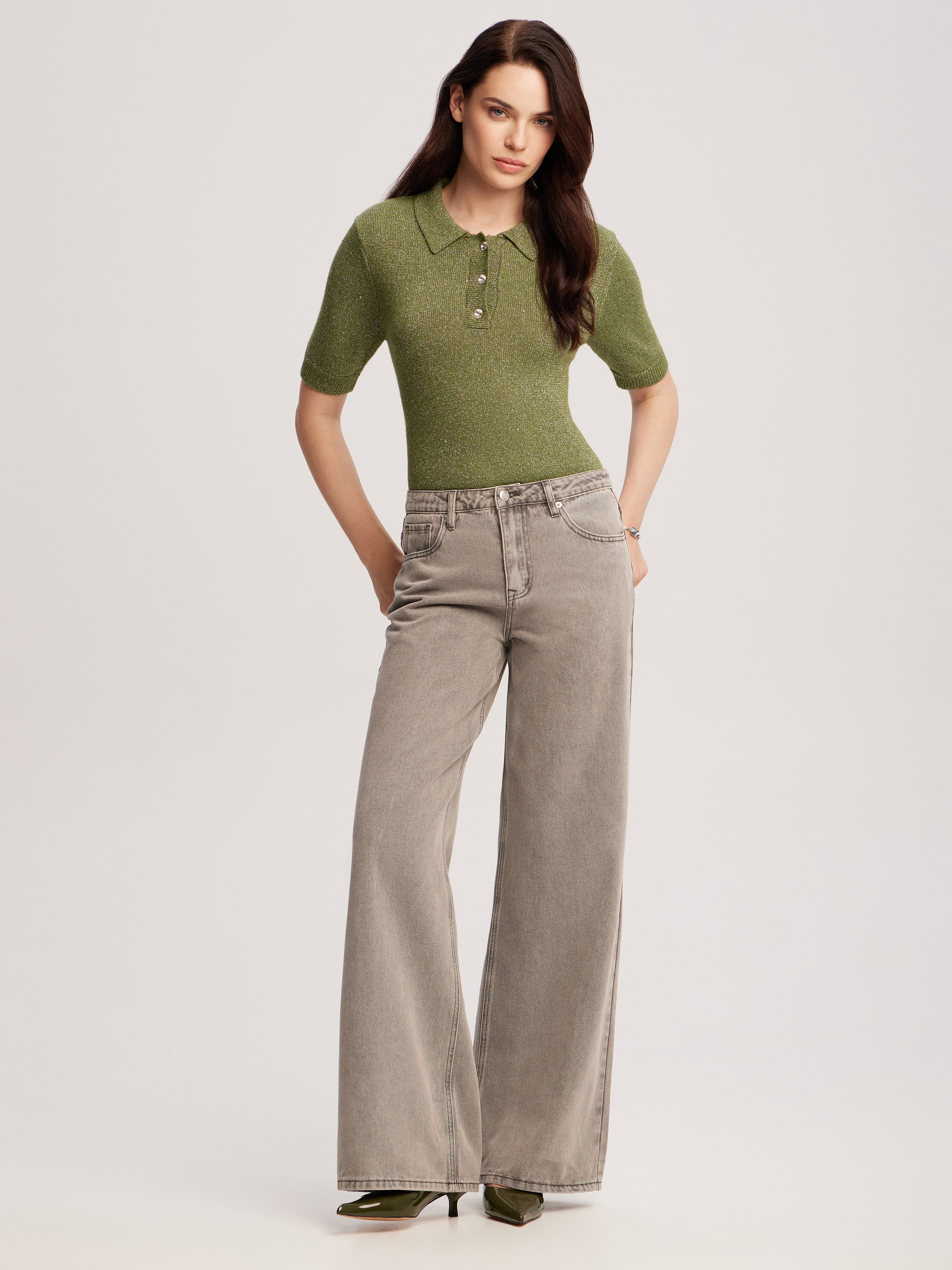 polo shirt with lurex, Green — photo 3