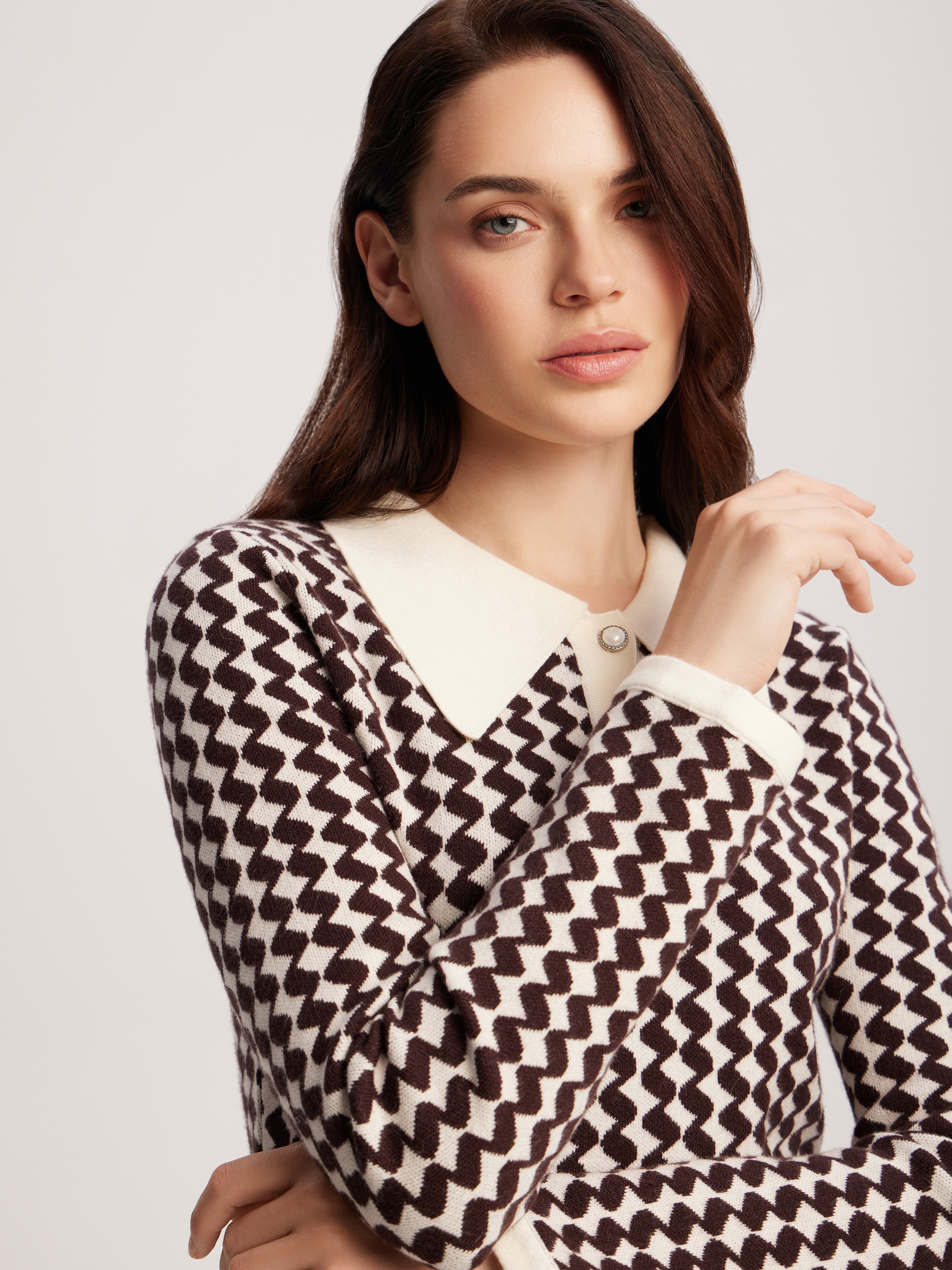 Jacquard dress with geometric pattern, Brown — photo 6