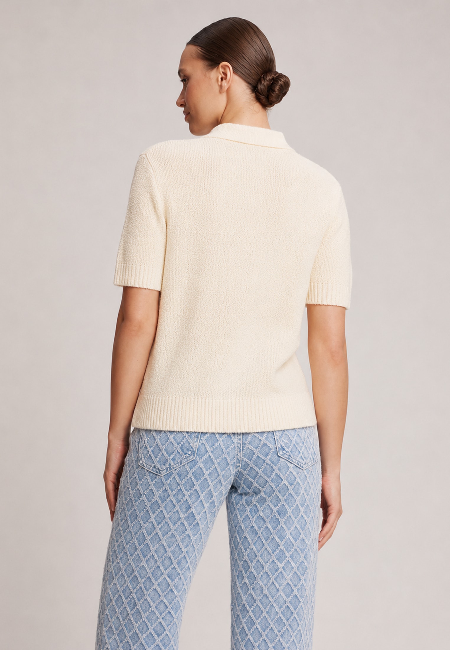 Polo jumper made of boucle yarn, White — photo 10