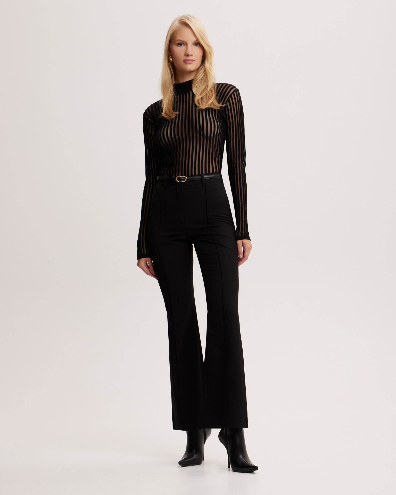 Striped sheer long-sleeved top, Black — photo 2