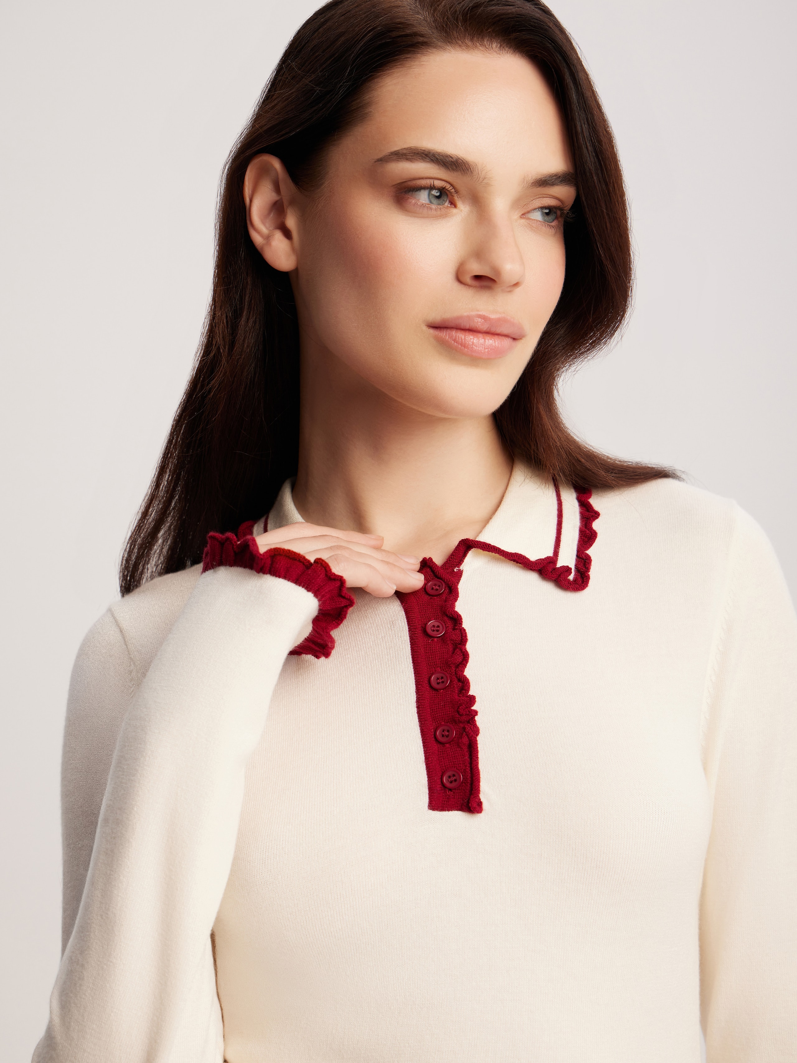 long-sleeved polo shirt, Milk — photo 5