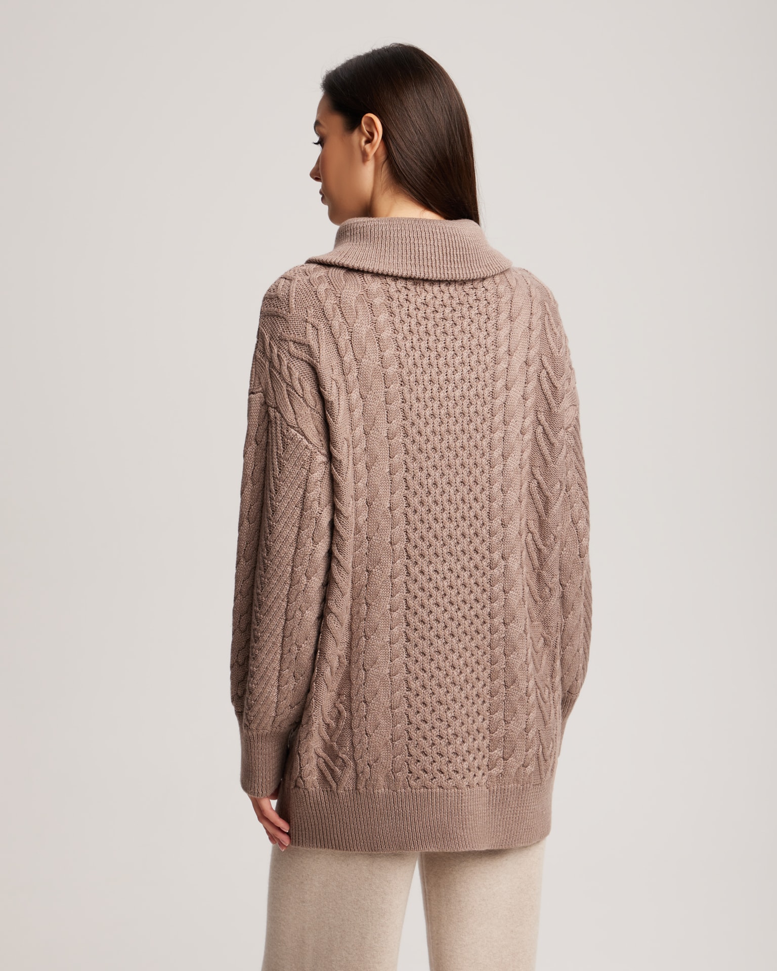 Sweater with a zip neck in cappuccino colour, Brown — photo 5