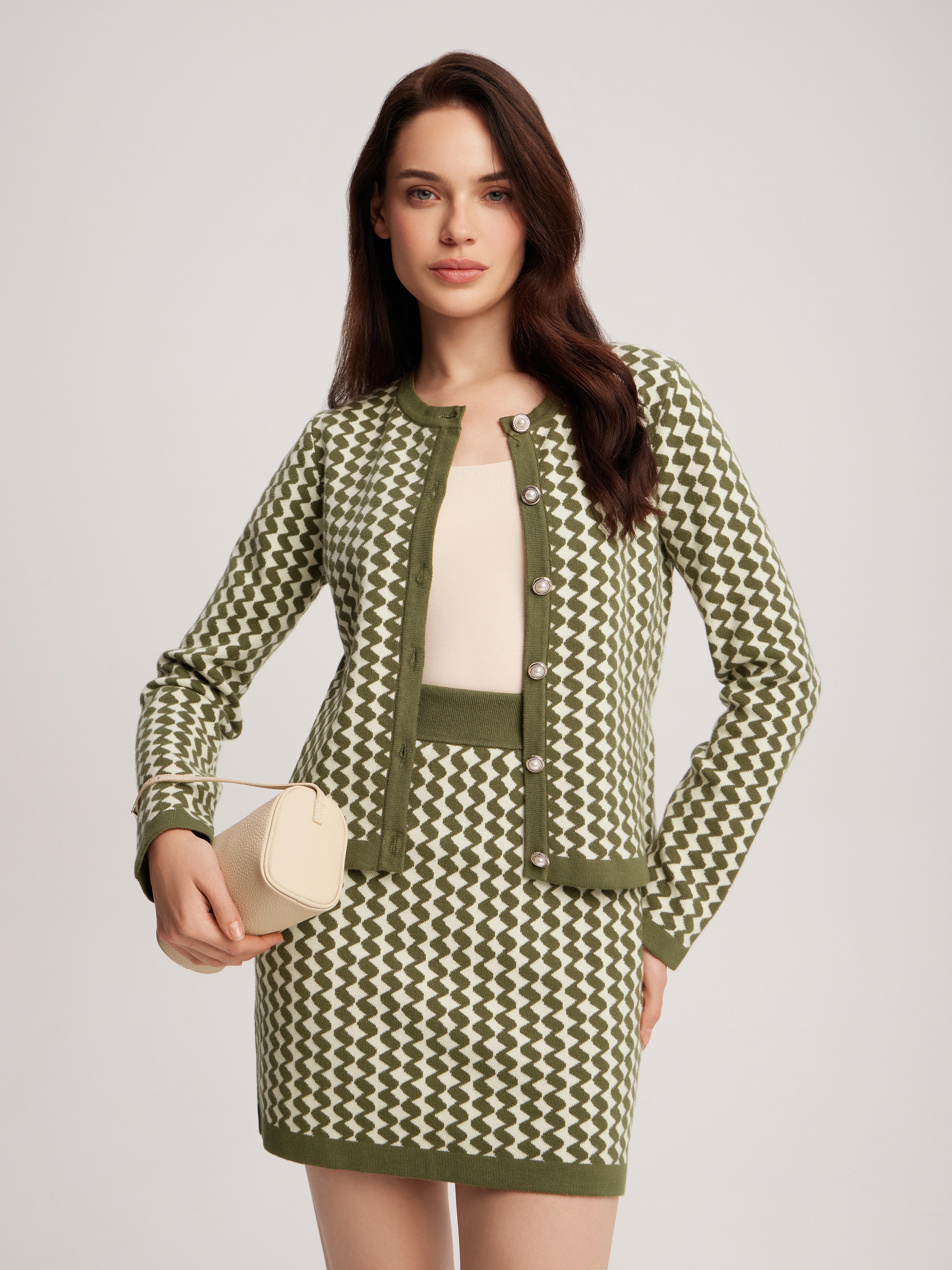 Jacquard suit with geometric pattern, Green