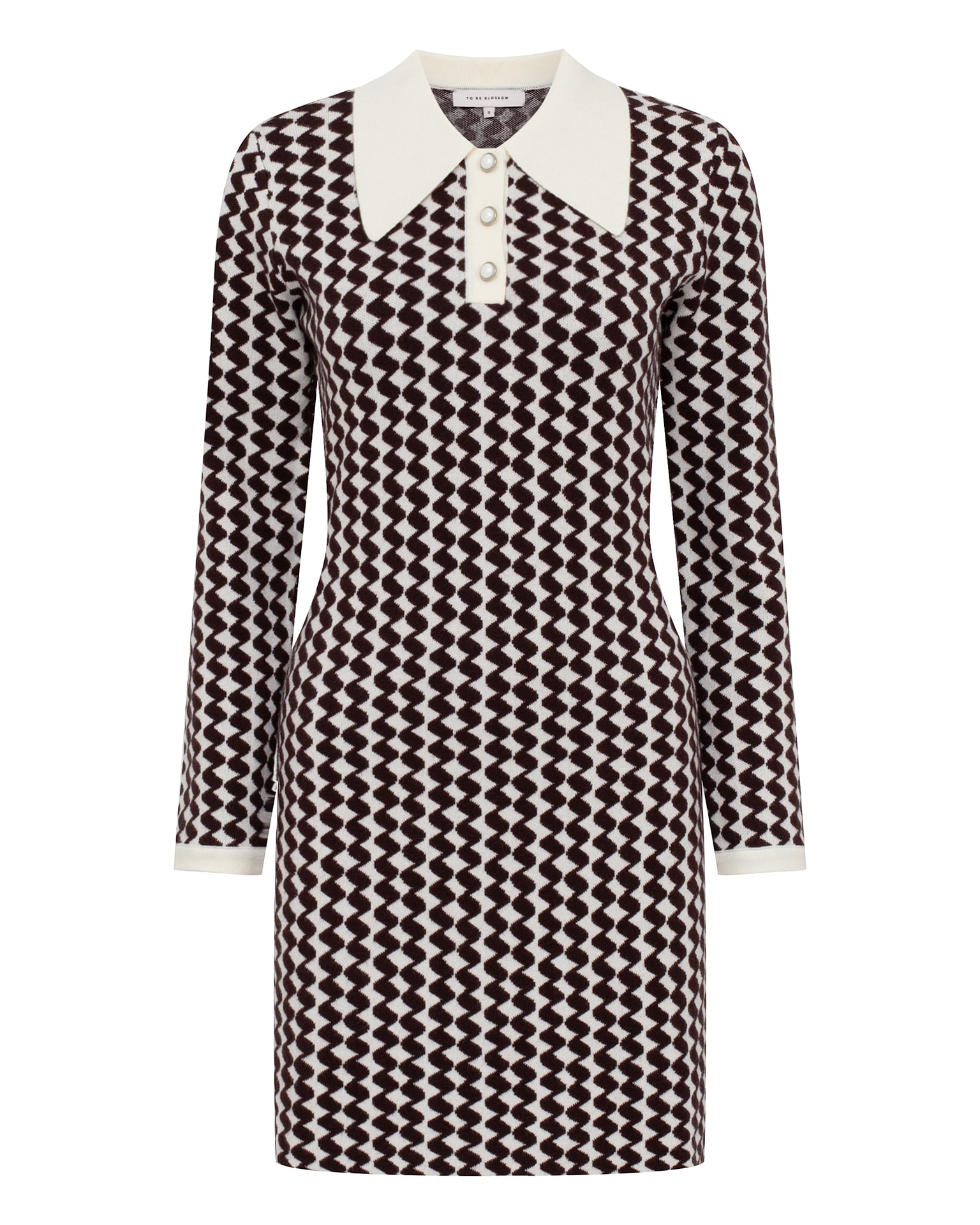 Jacquard dress with geometric pattern, Brown — photo 2