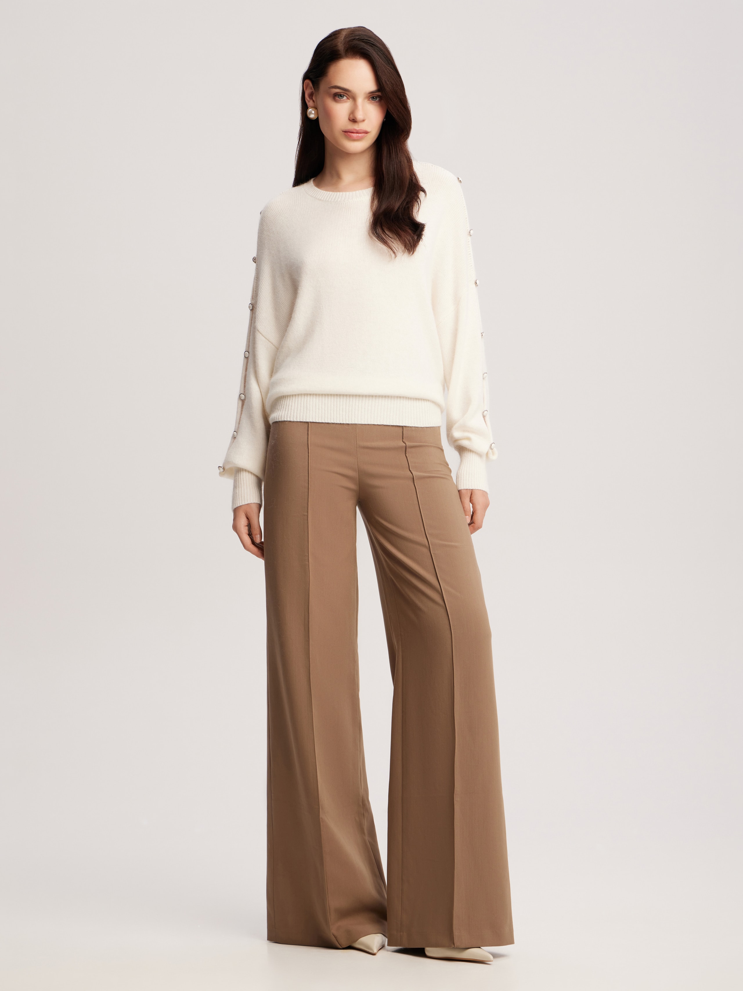 Jumper with accent buttoned sleeves, White — photo 5