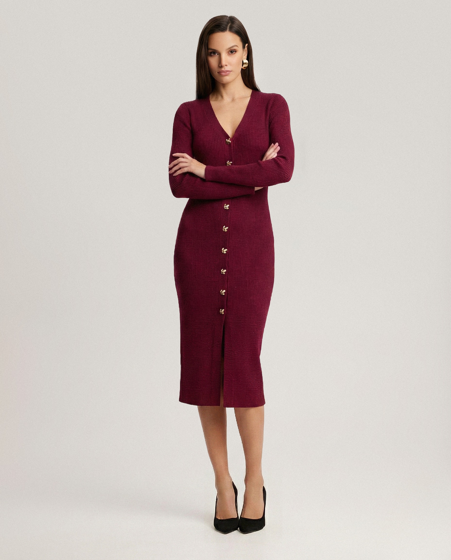Merino Wool Dress, Burgundy — photo 3