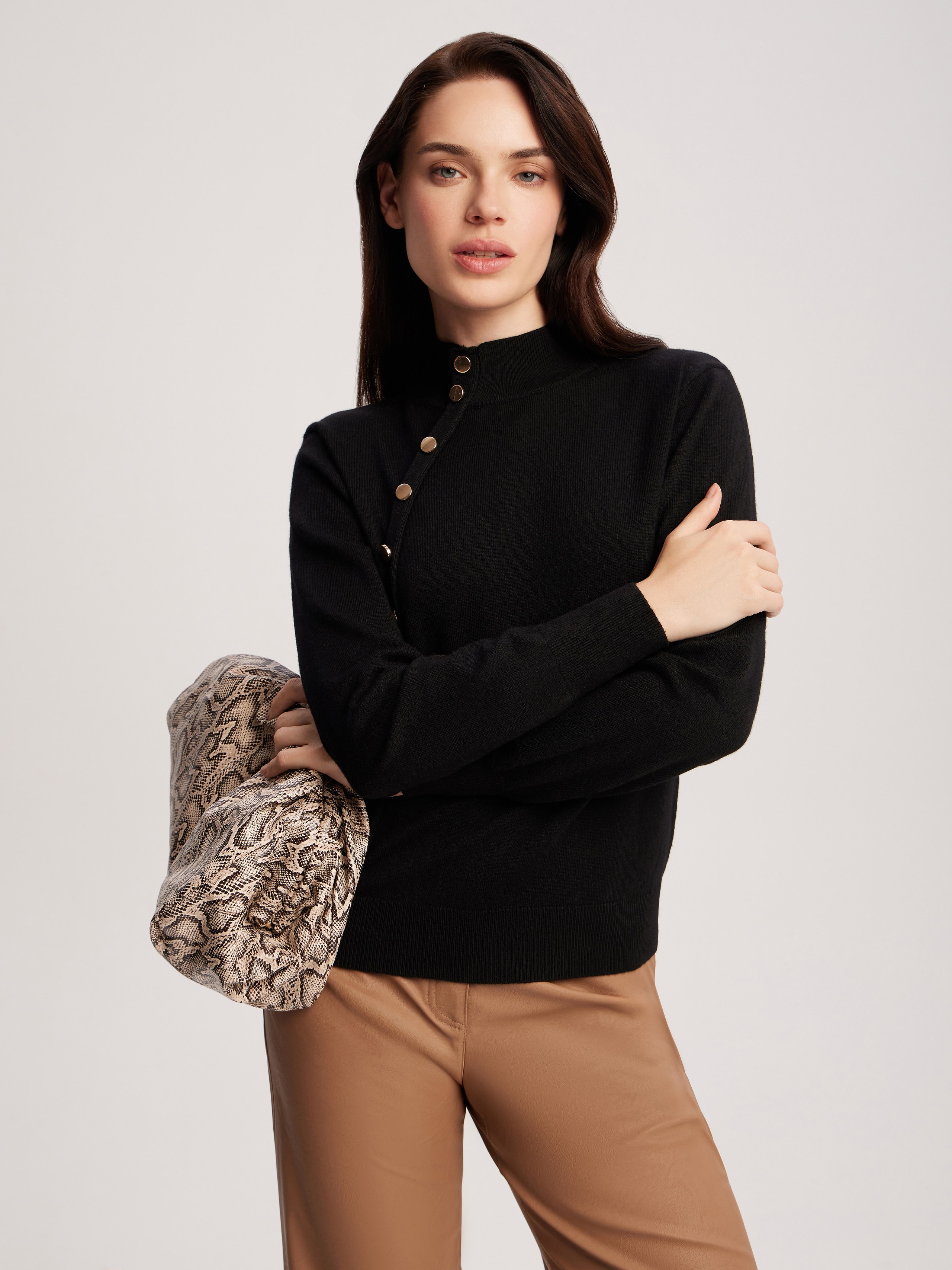 Jumper with accent buttons, Black — photo 5