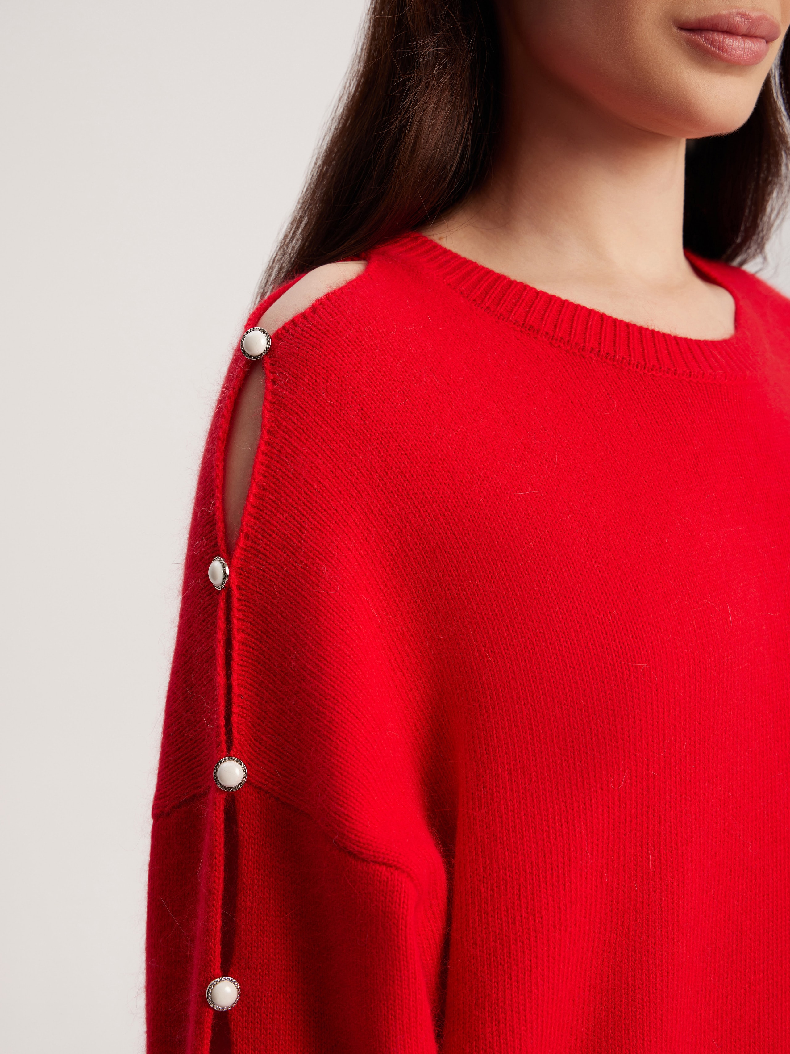 Jumper with accent buttoned sleeves, Red — photo 7